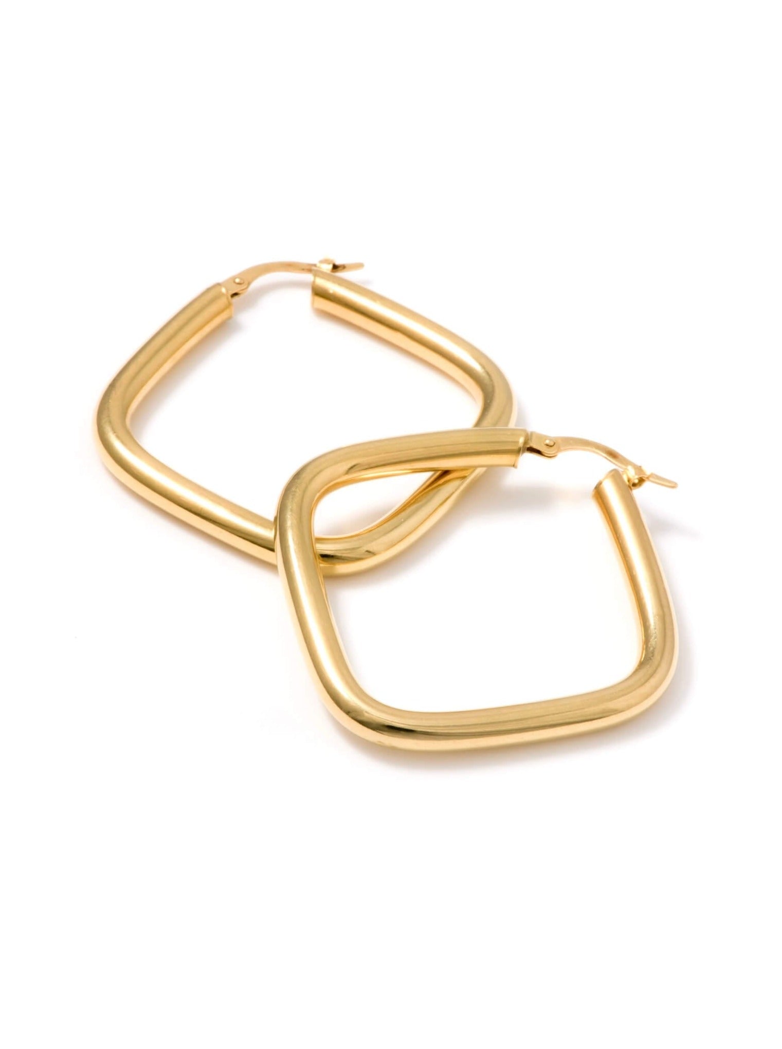 18ct Gold Squared Hoops - 40mm