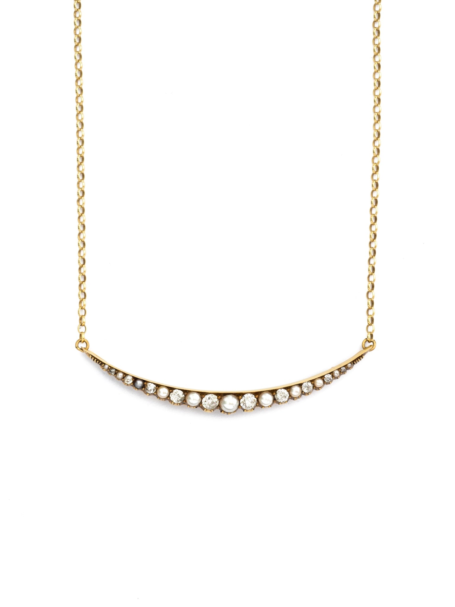 Antique Diamond & Pearl New Moon Necklace