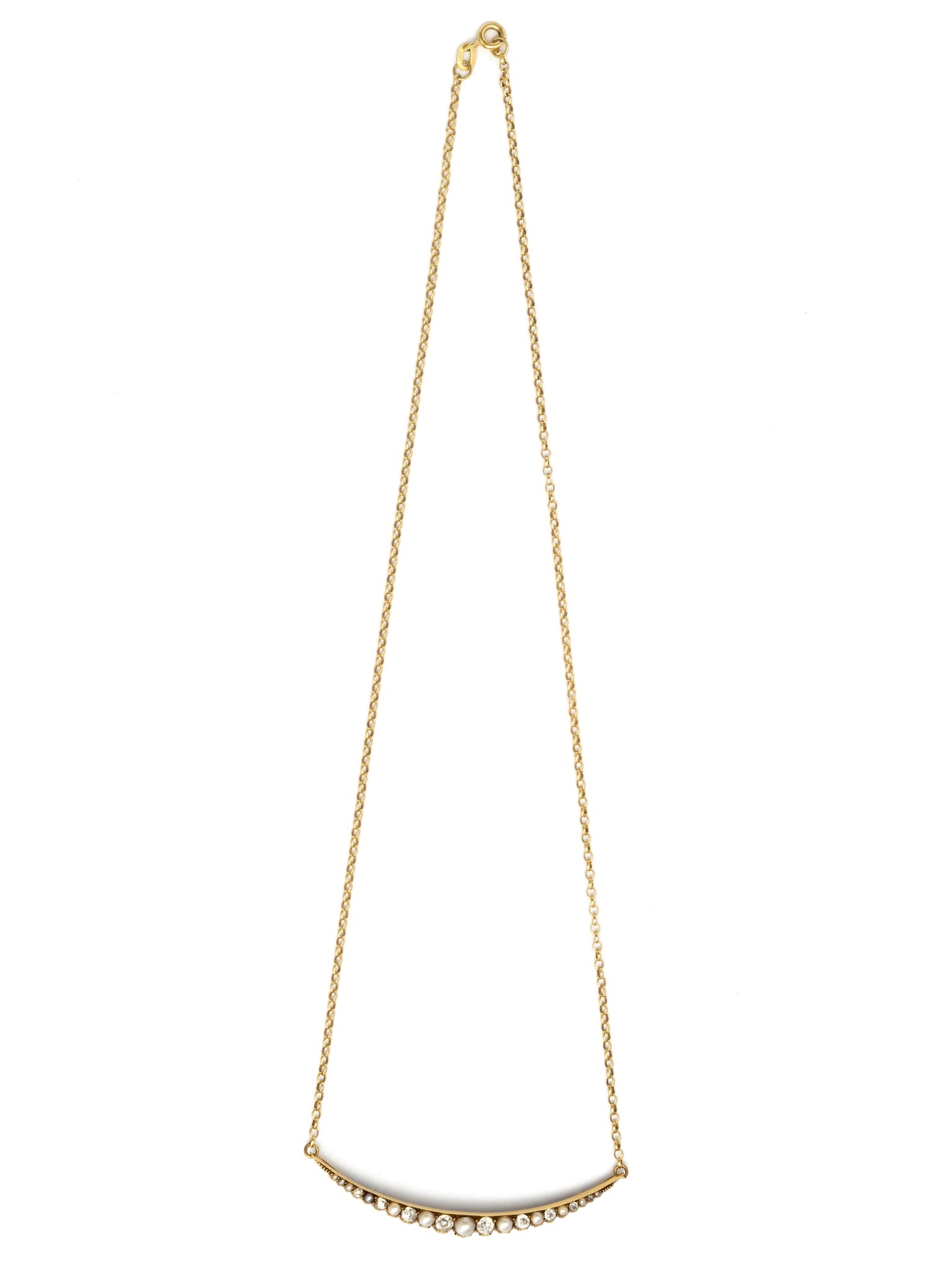 Antique Diamond & Pearl New Moon Necklace