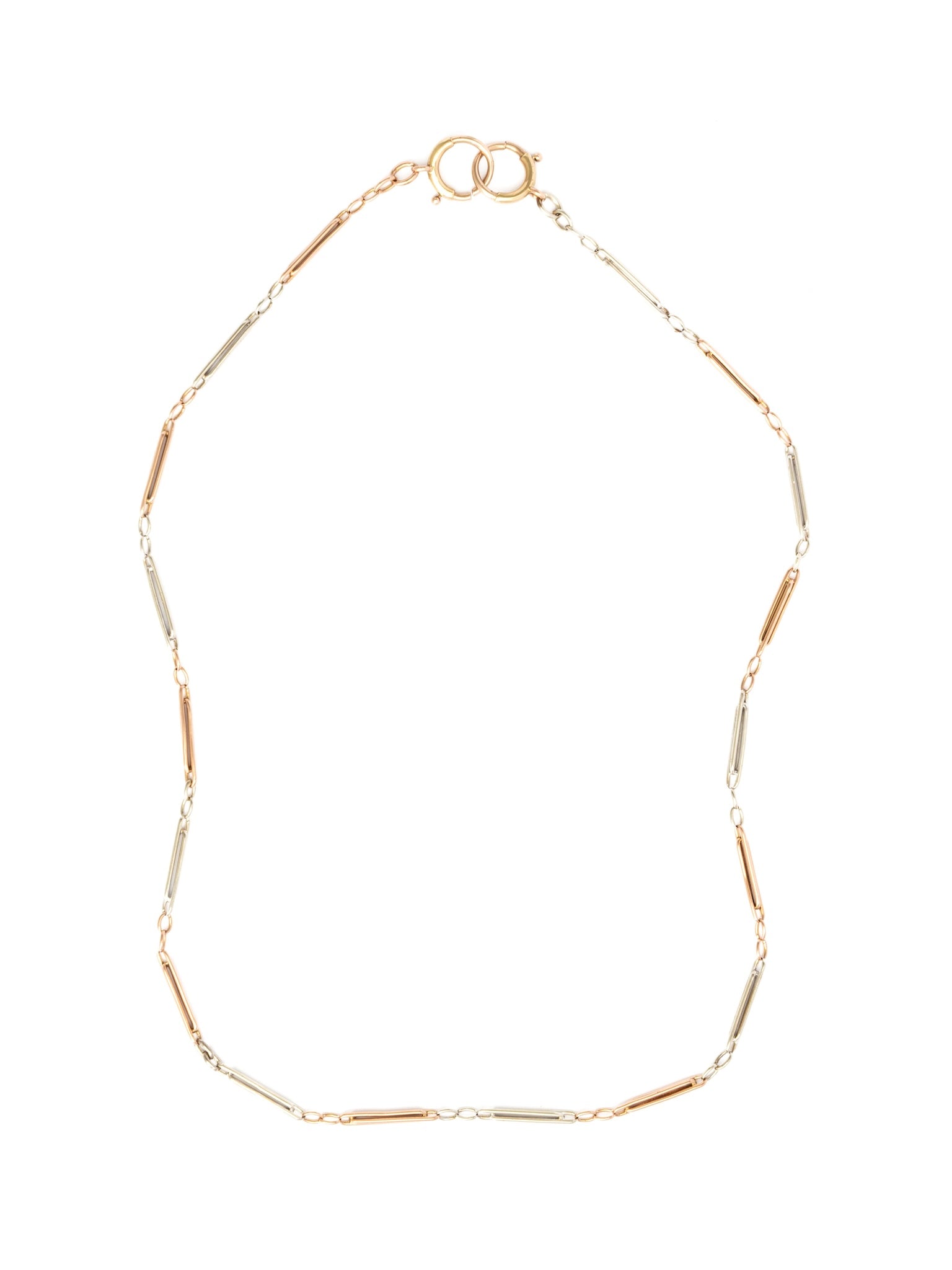 Art Deco White & Gold Paperclip Chain - 16”