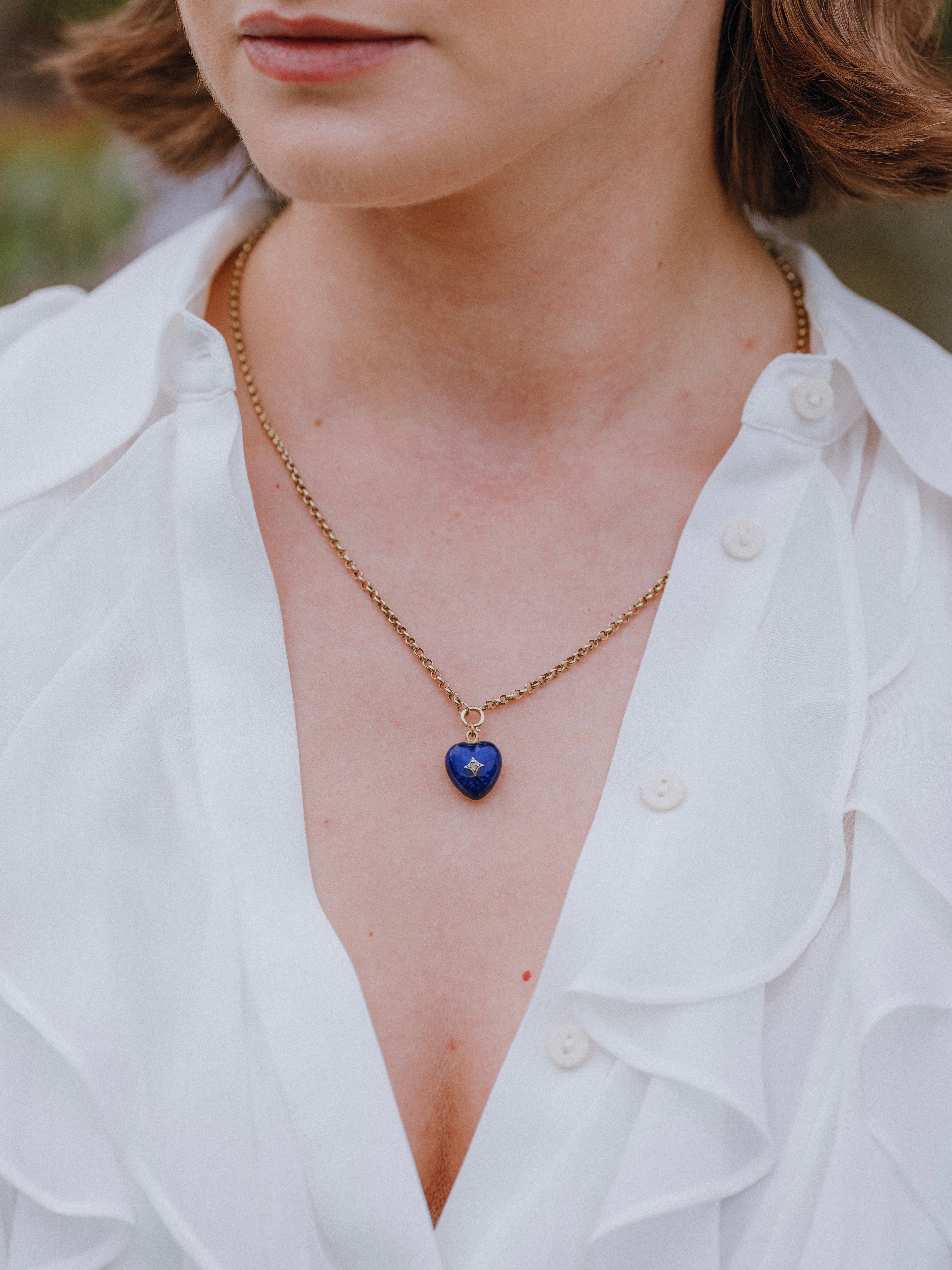 Blue Guilloché & Diamond Heart Locket