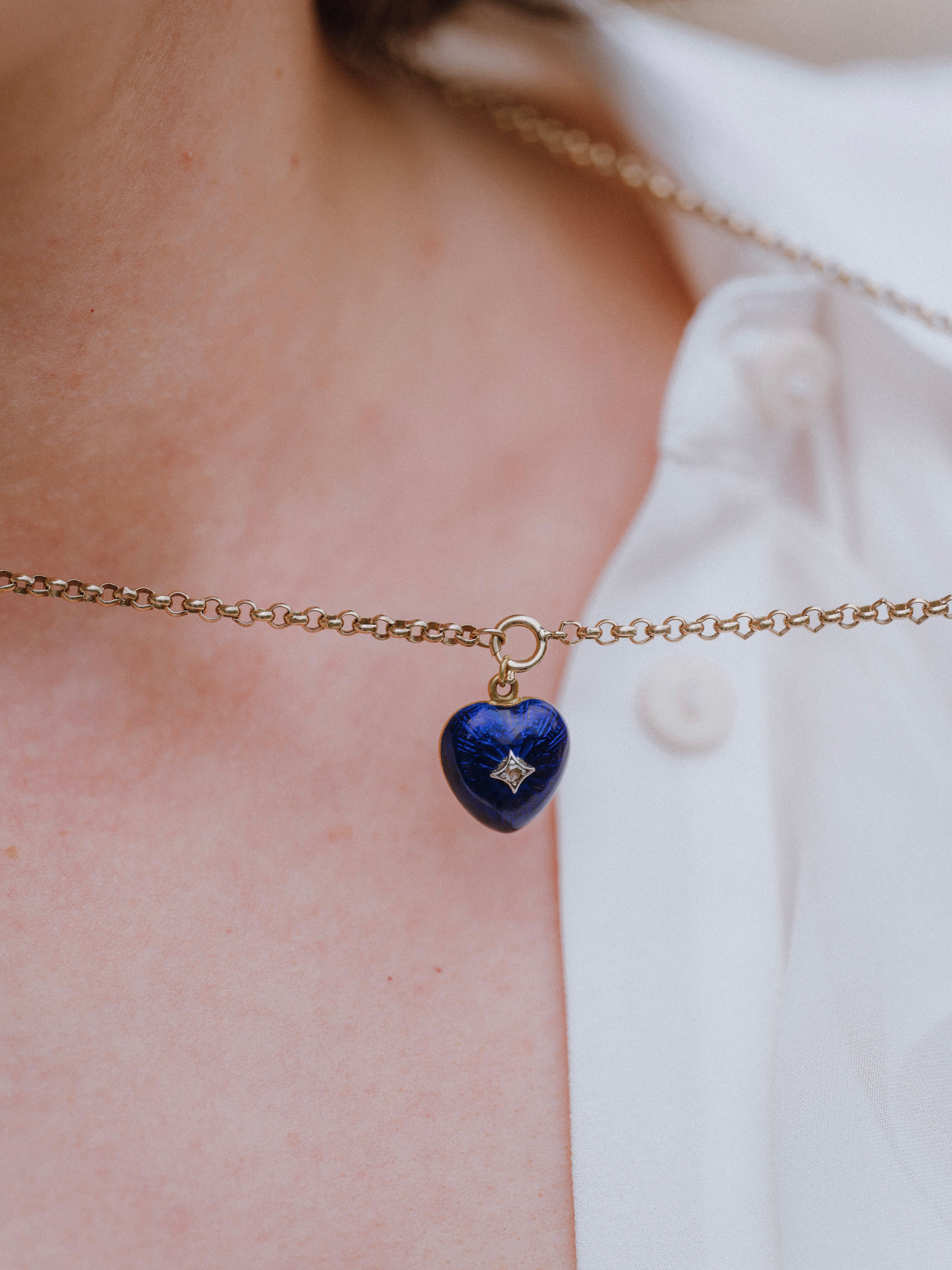 Blue Guilloché & Diamond Heart Locket