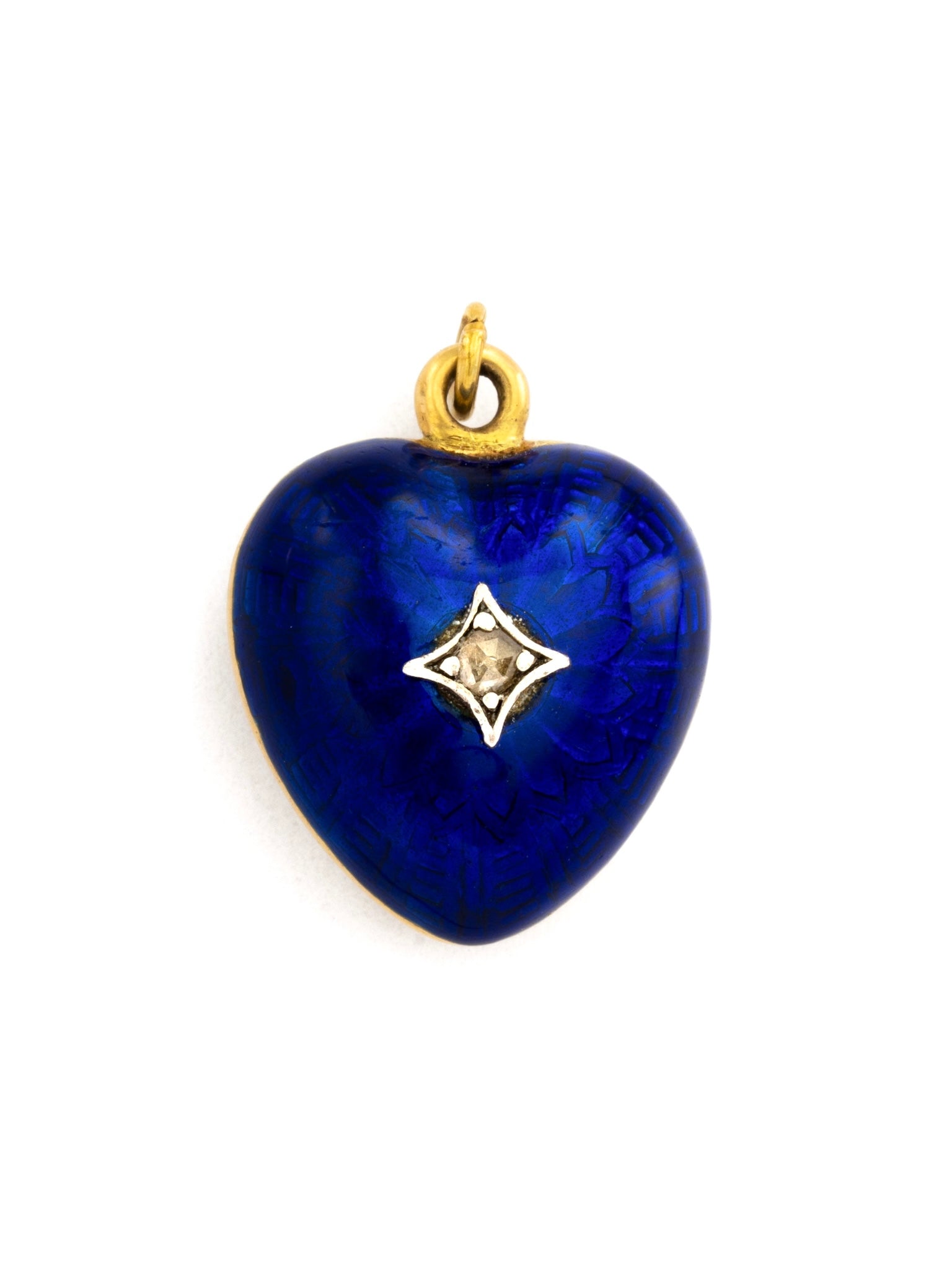 Blue Guilloché & Diamond Heart Locket