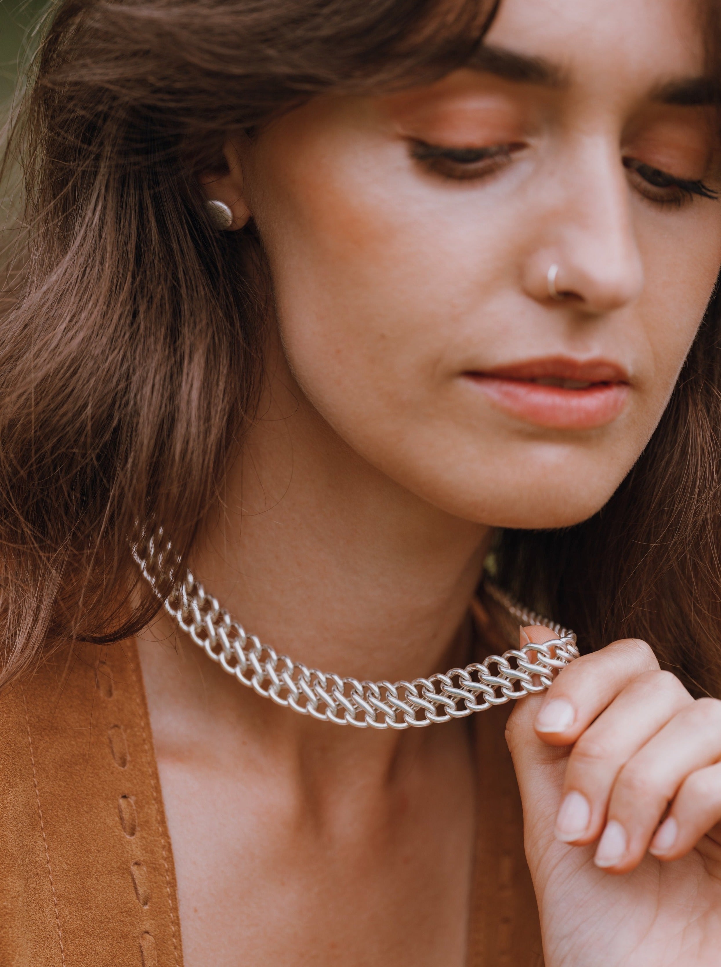 Chunky Silver Choker Necklace - 18”