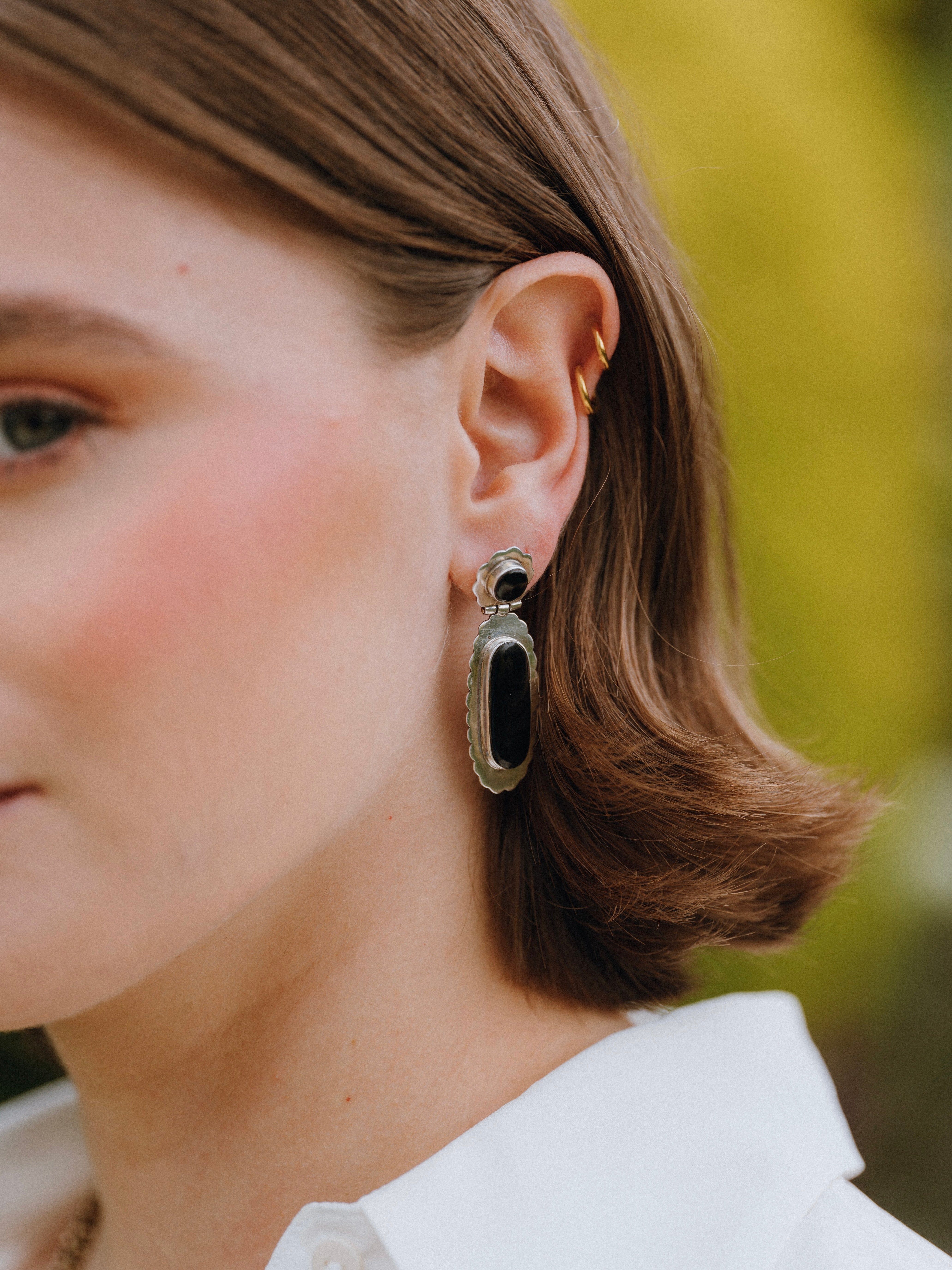 Enamel & Silver Drop Earrings