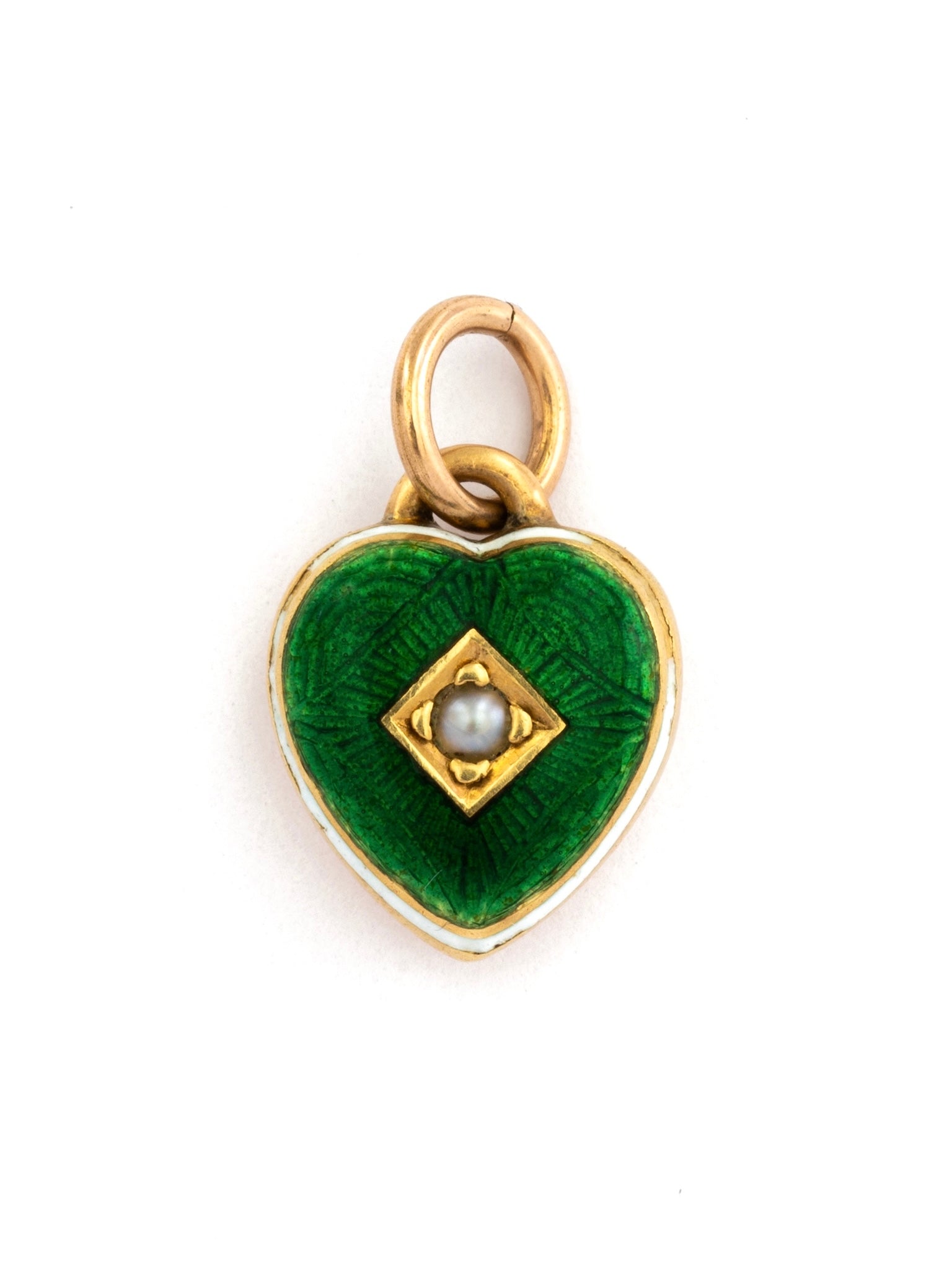 Green Guilloché & Pearl Heart Pendant