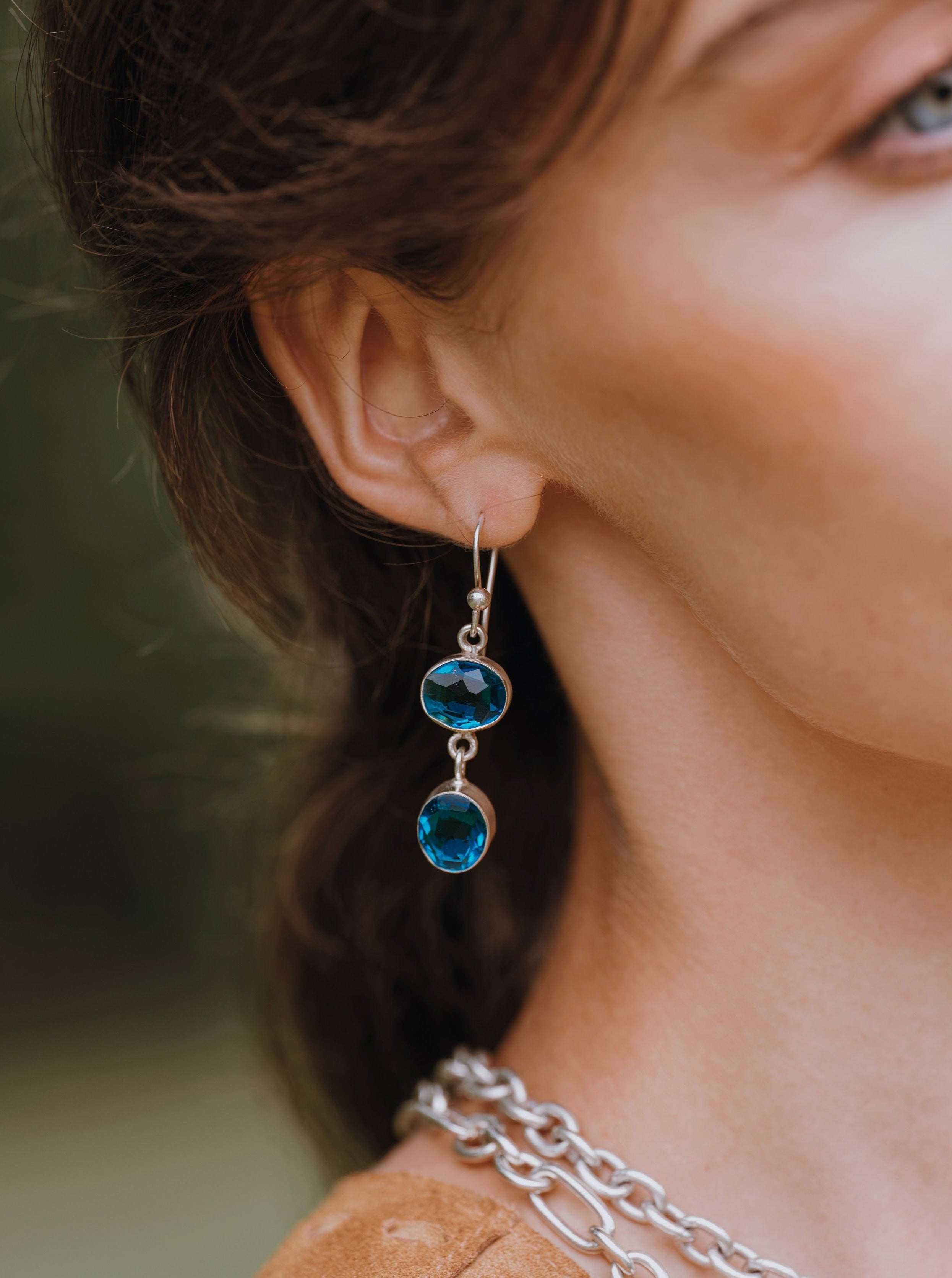 Sea Blue Silver Drop Earrings