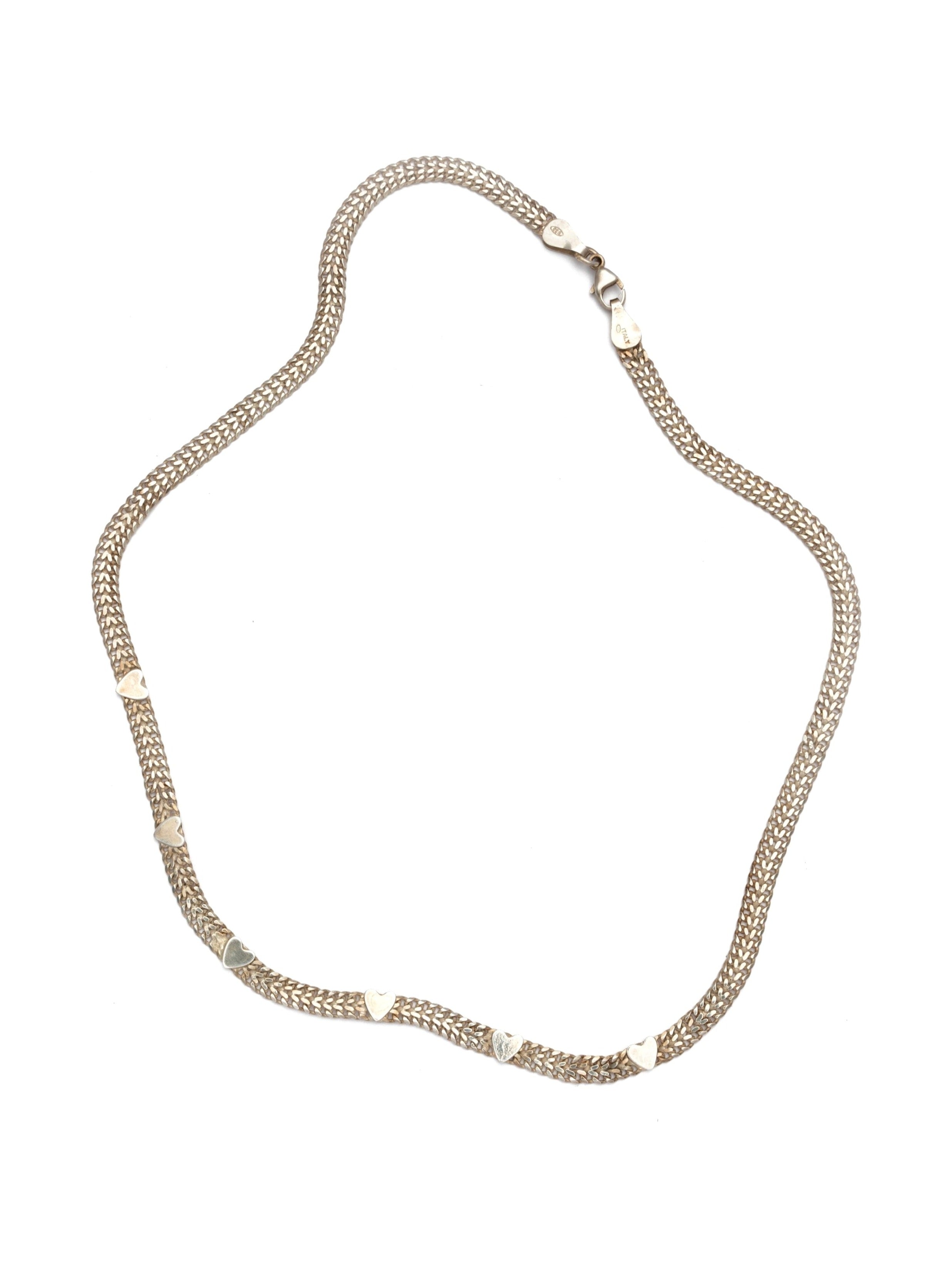 Silver Heart Choker Necklace - 16”