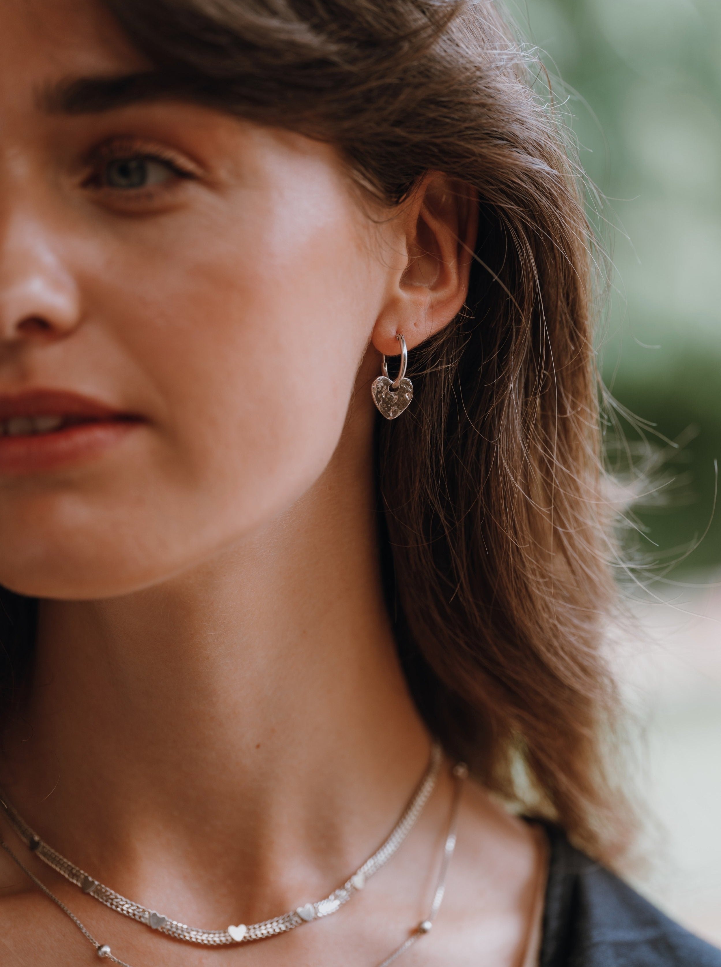 Silver Heart & Hoop Earrings
