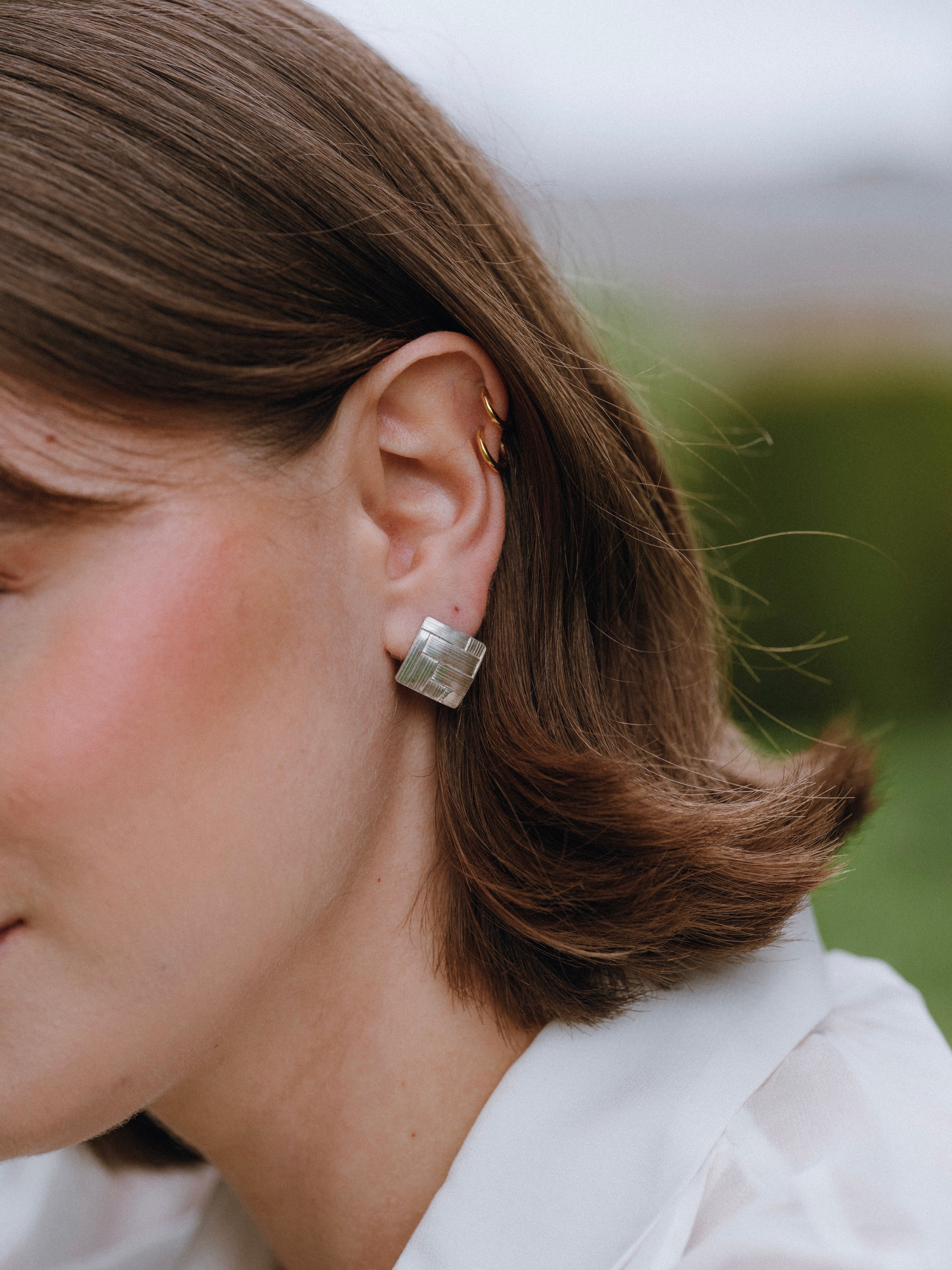 Silver Herringbone Studs