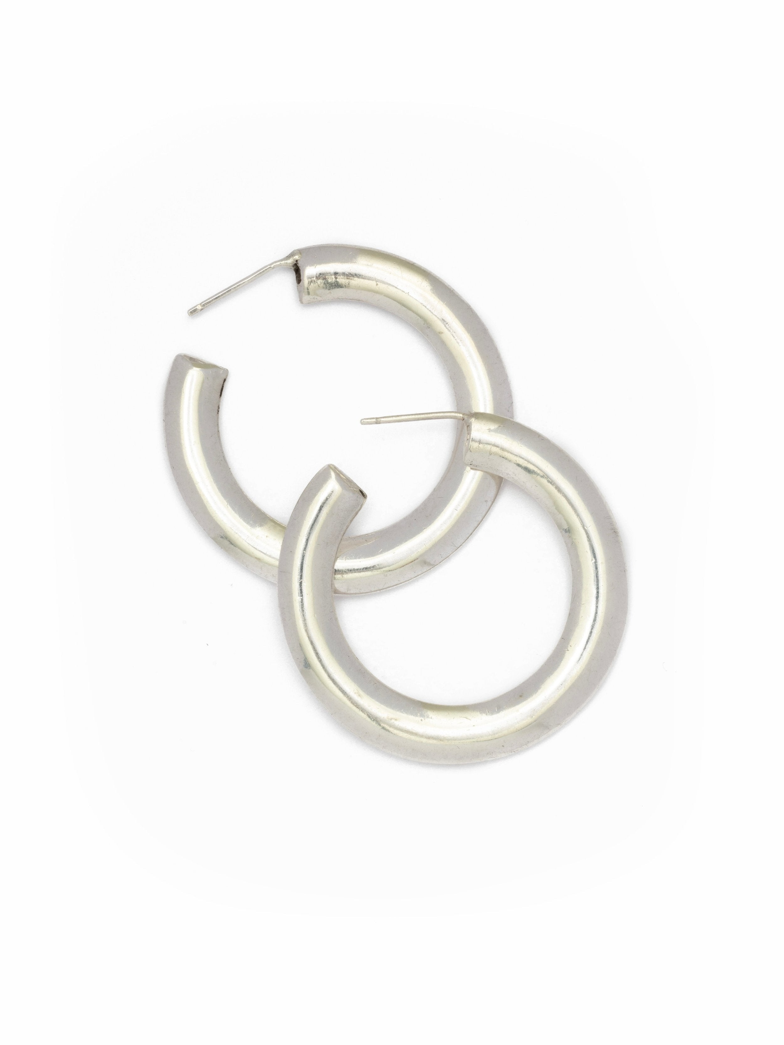 Silver Knife Edge Hoops - 35mm