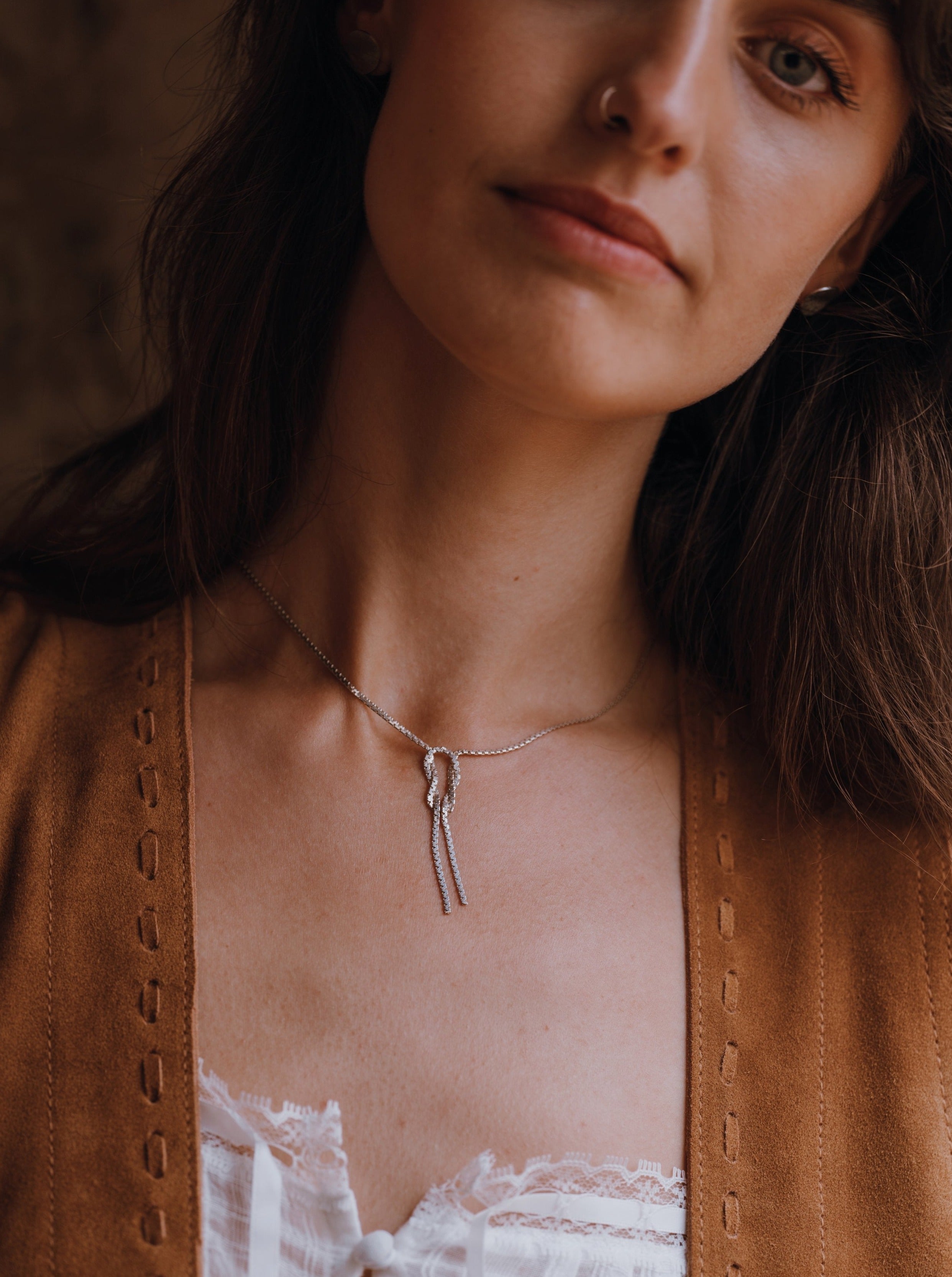 Silver Lariat Knot Necklace - 16”