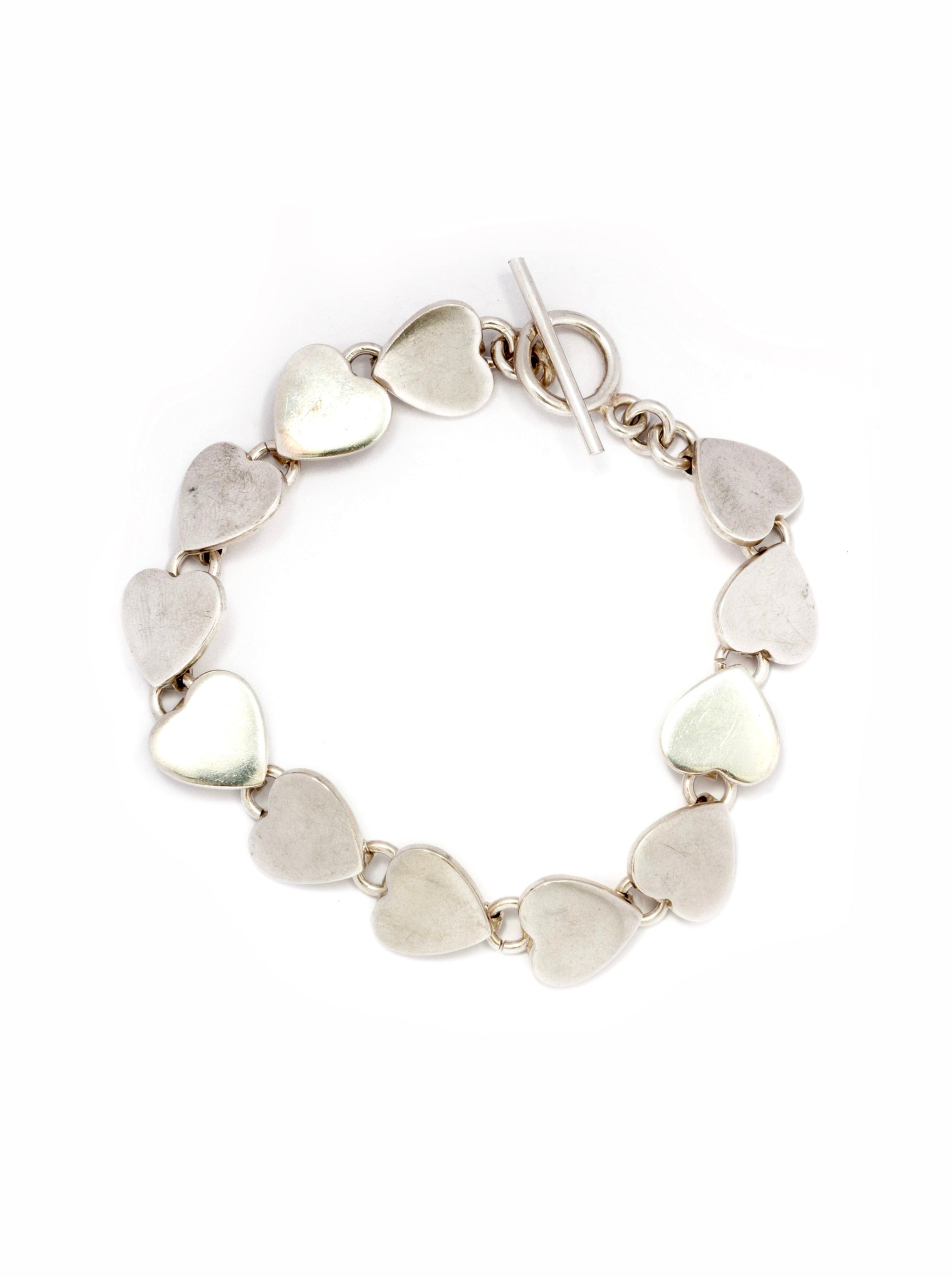 Silver String of Hearts Bracelet