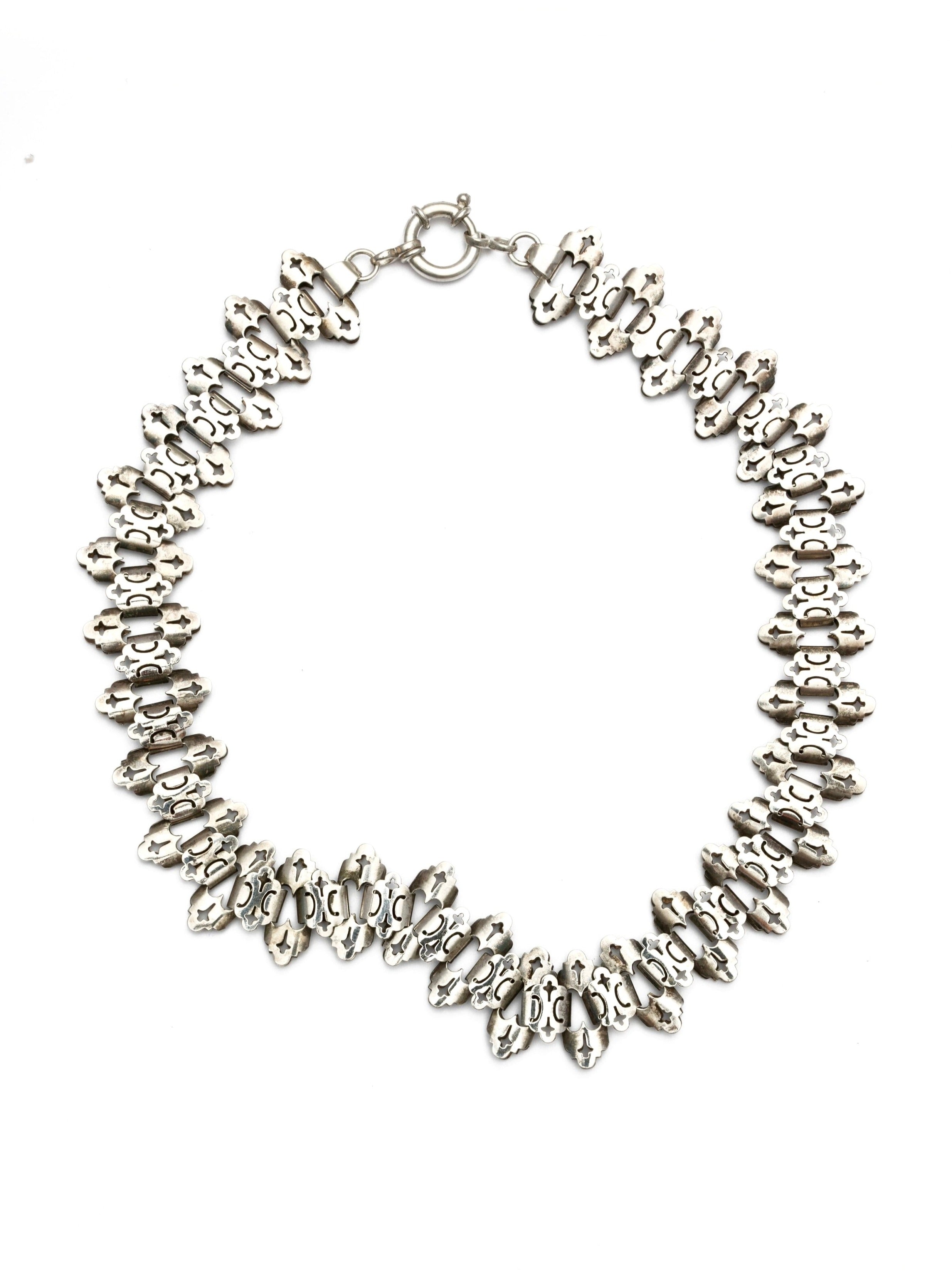 Silver Victorian Book Chain Choker - 15.5”