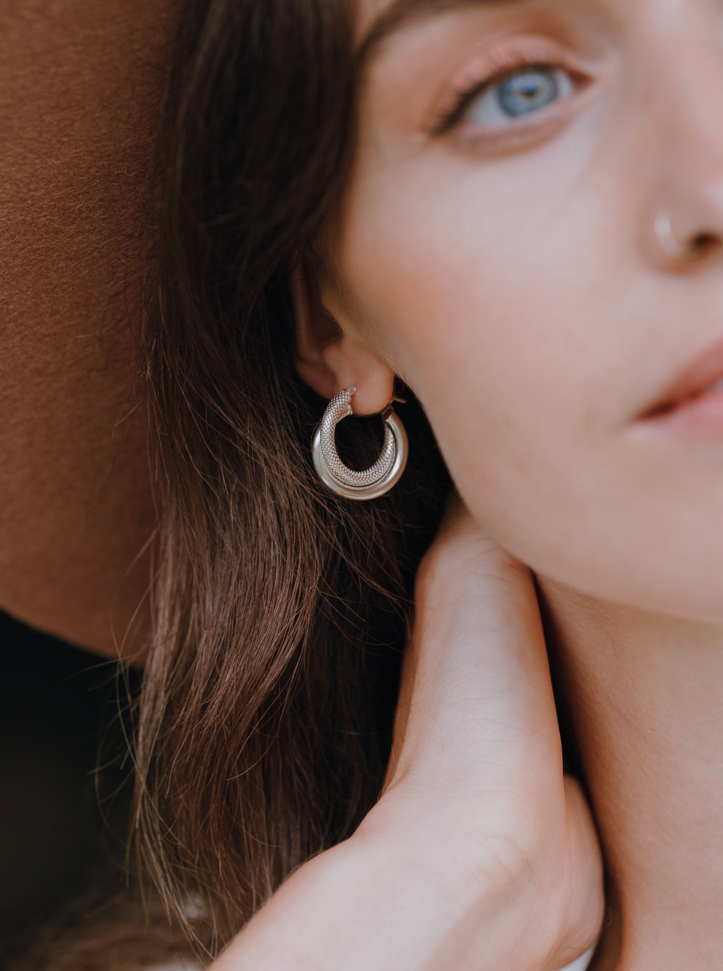 Textured Silver Double Hoops - 21mm