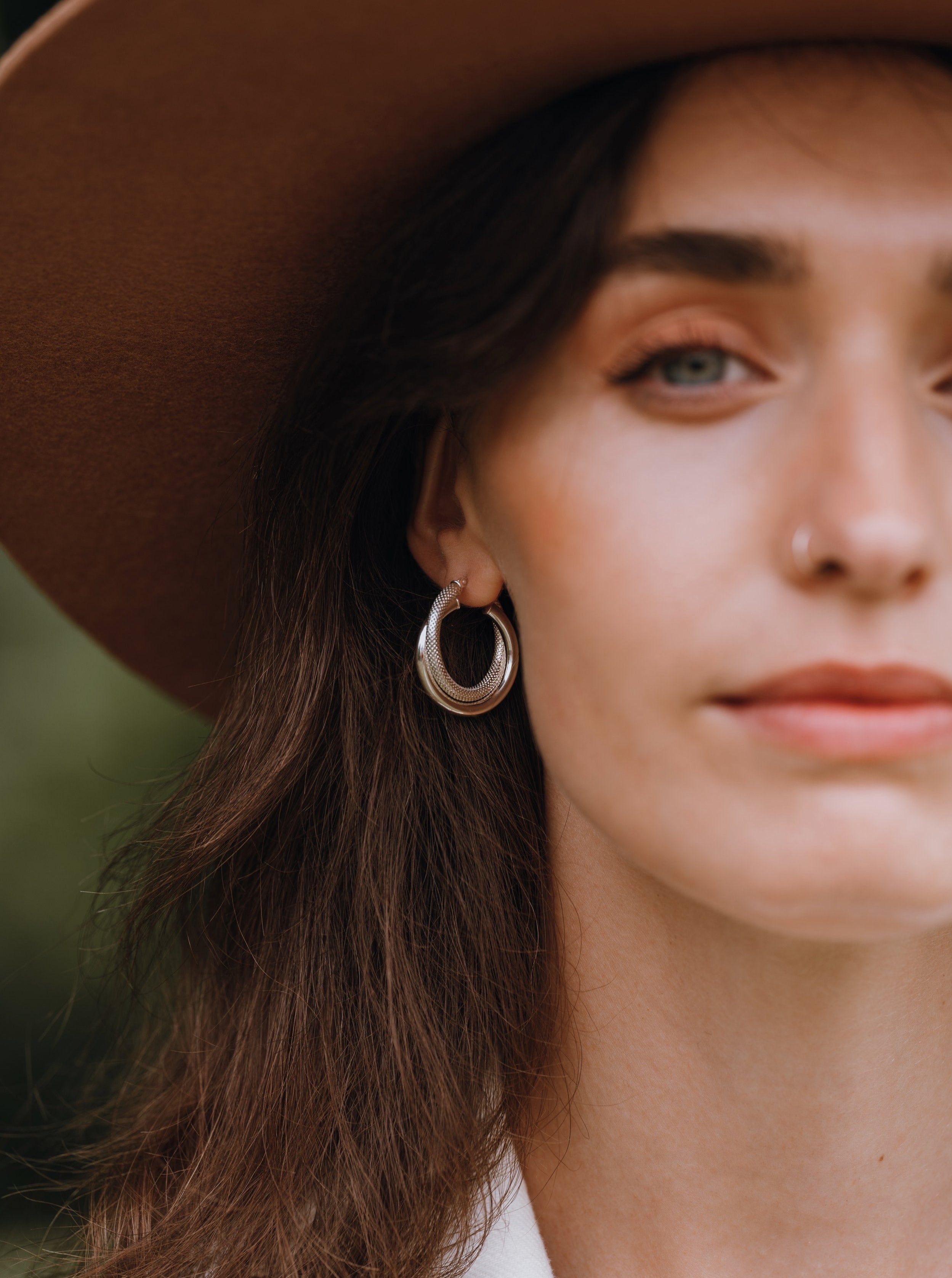 Textured Silver Double Hoops - 25mm