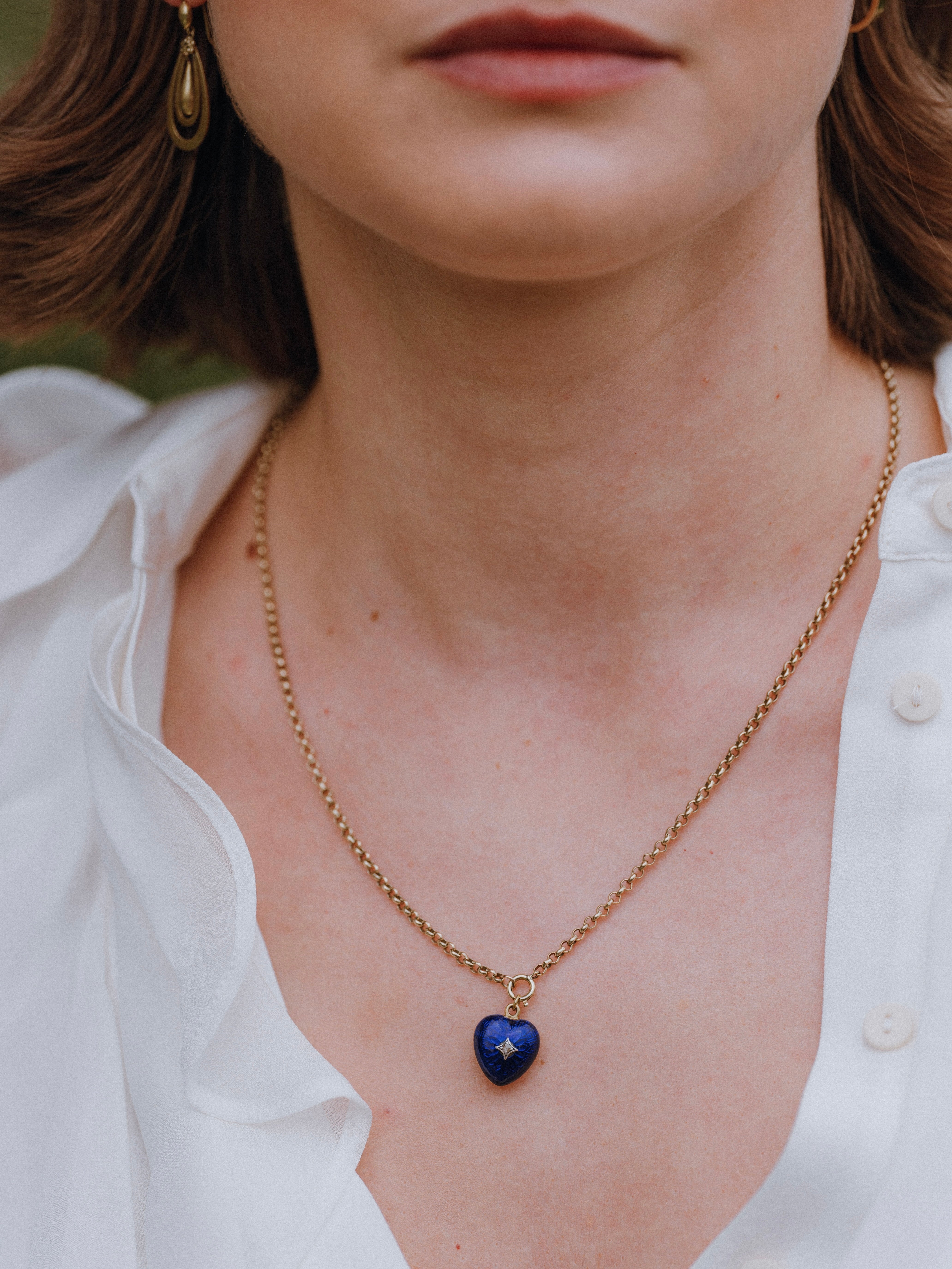 Blue Guilloché & Diamond Heart Locket