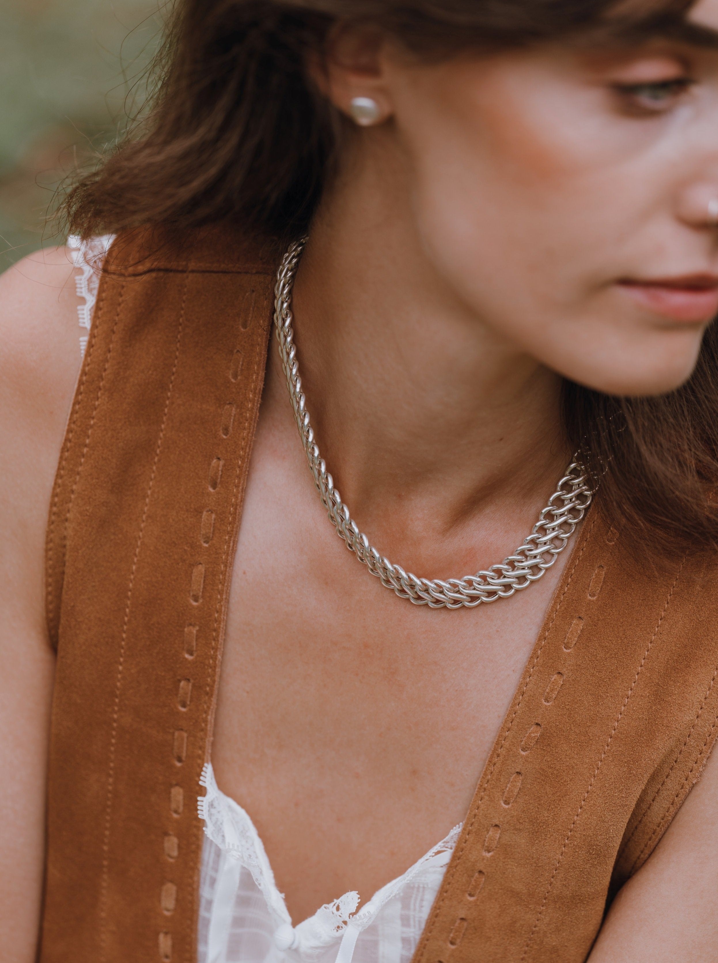 Chunky Silver Choker Necklace - 18”