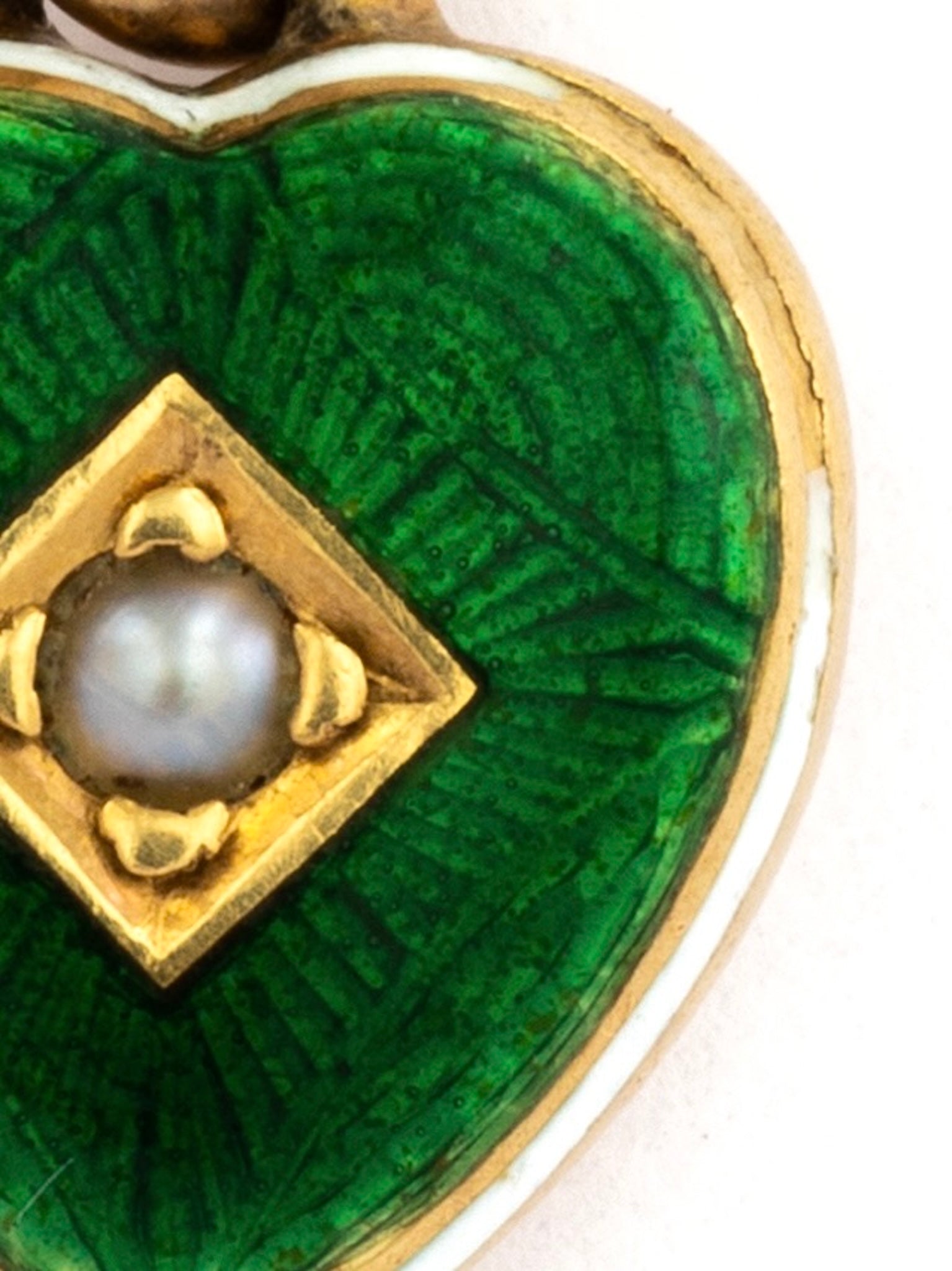 Green Guilloché & Pearl Heart Pendant