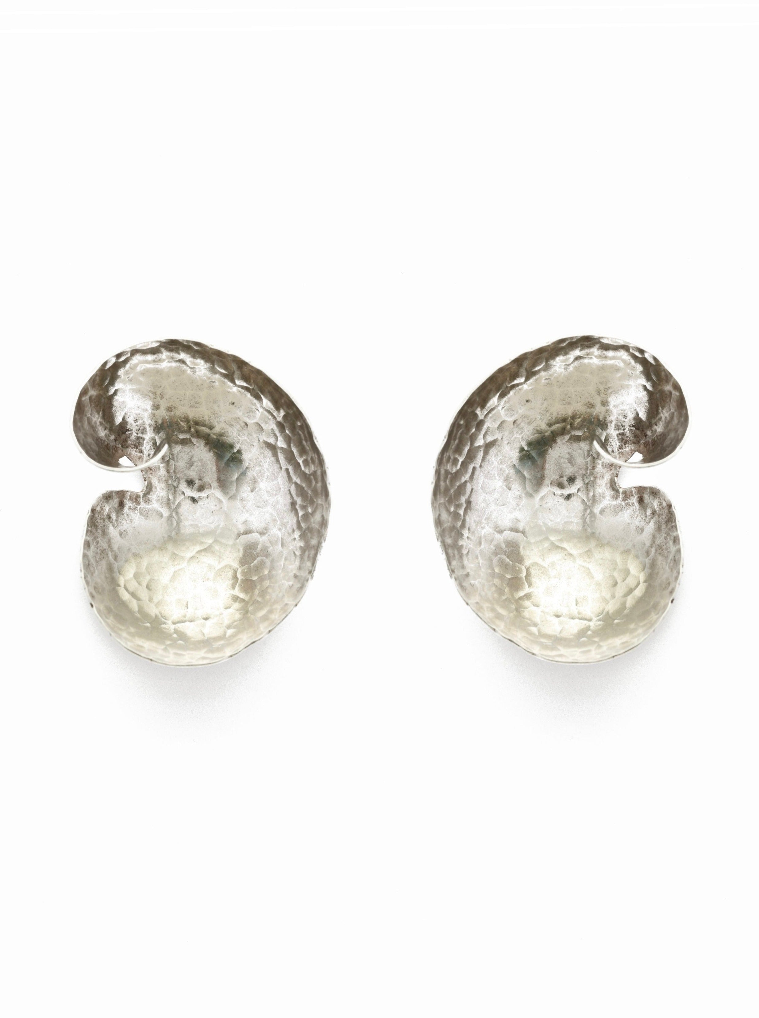 Hammered Silver Ammonite Earrings - 38mm