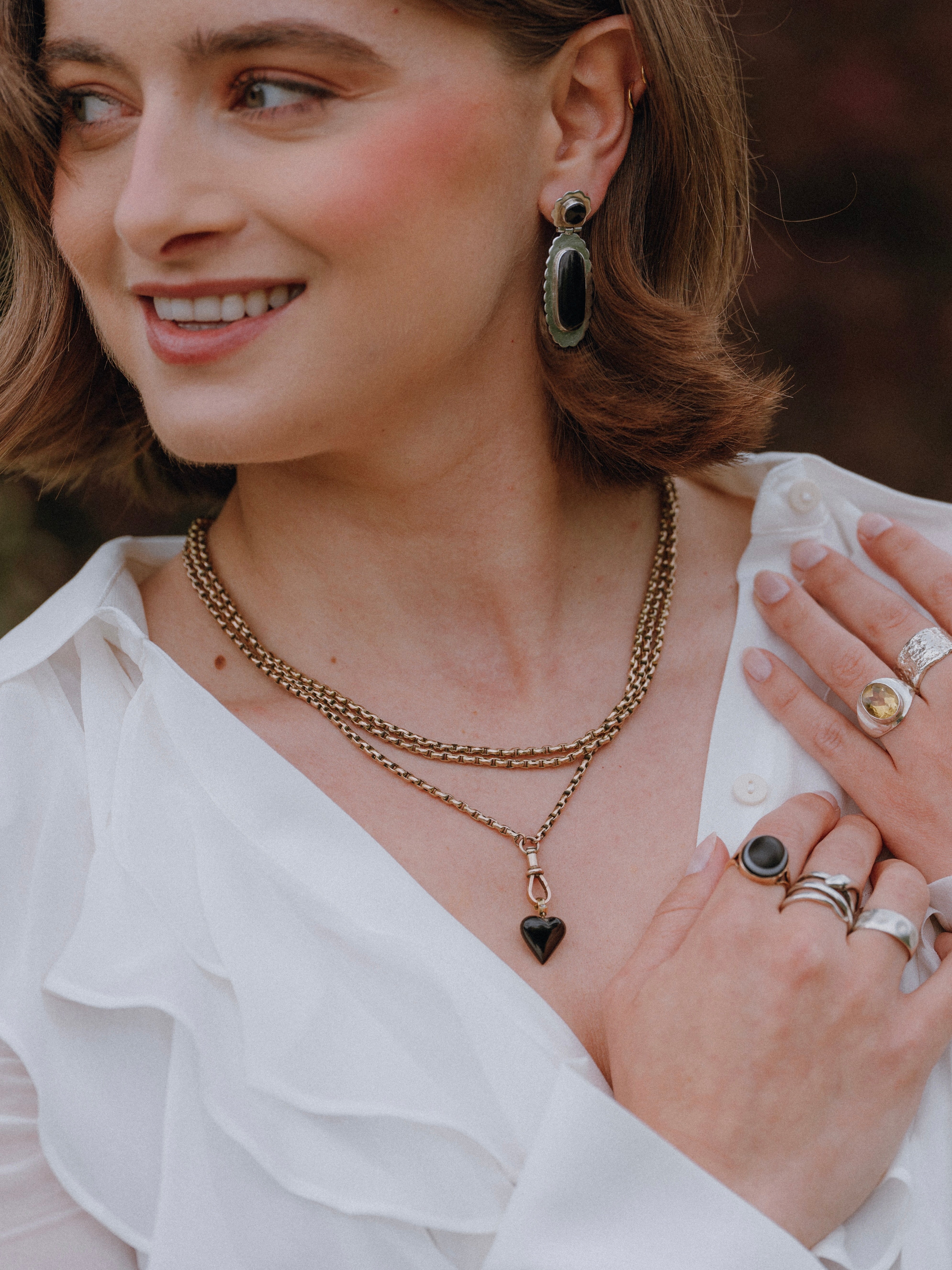 Onyx & Diamond Heart Pendant