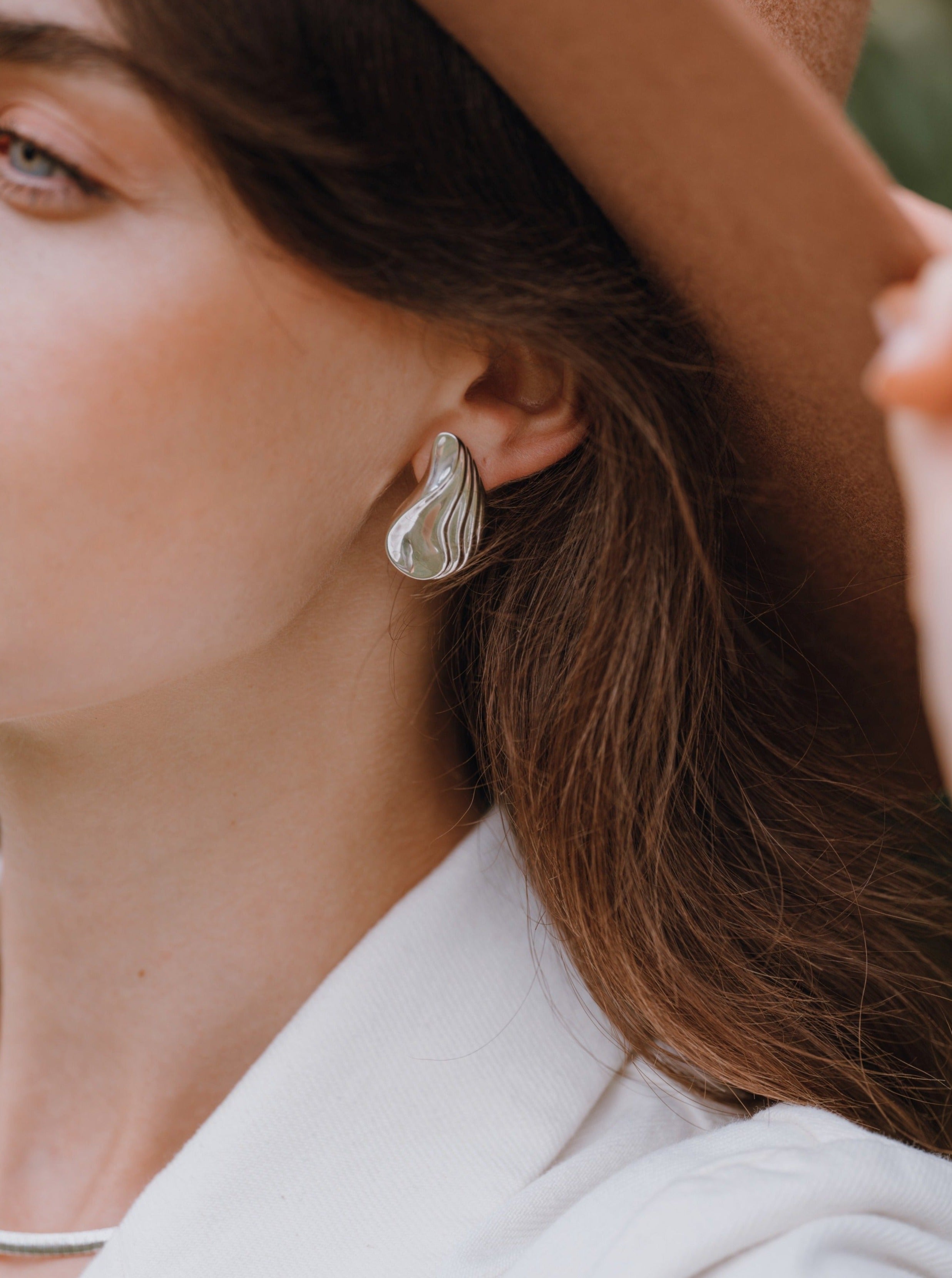 Silver Ripple Stud Earrings