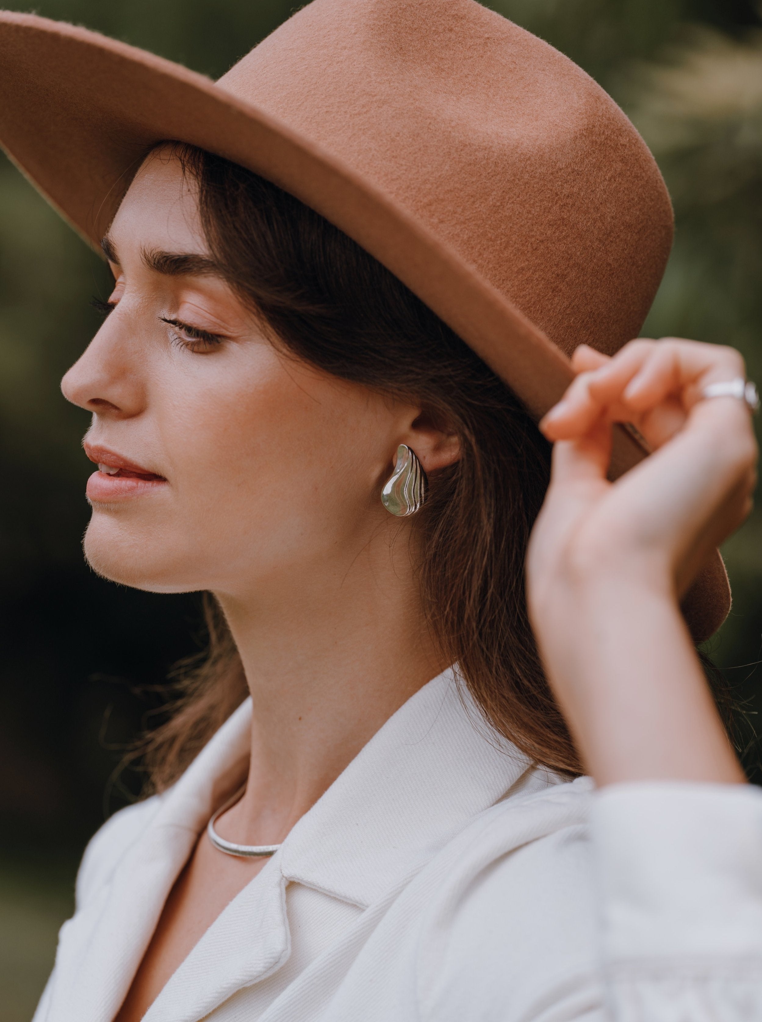 Silver Ripple Stud Earrings