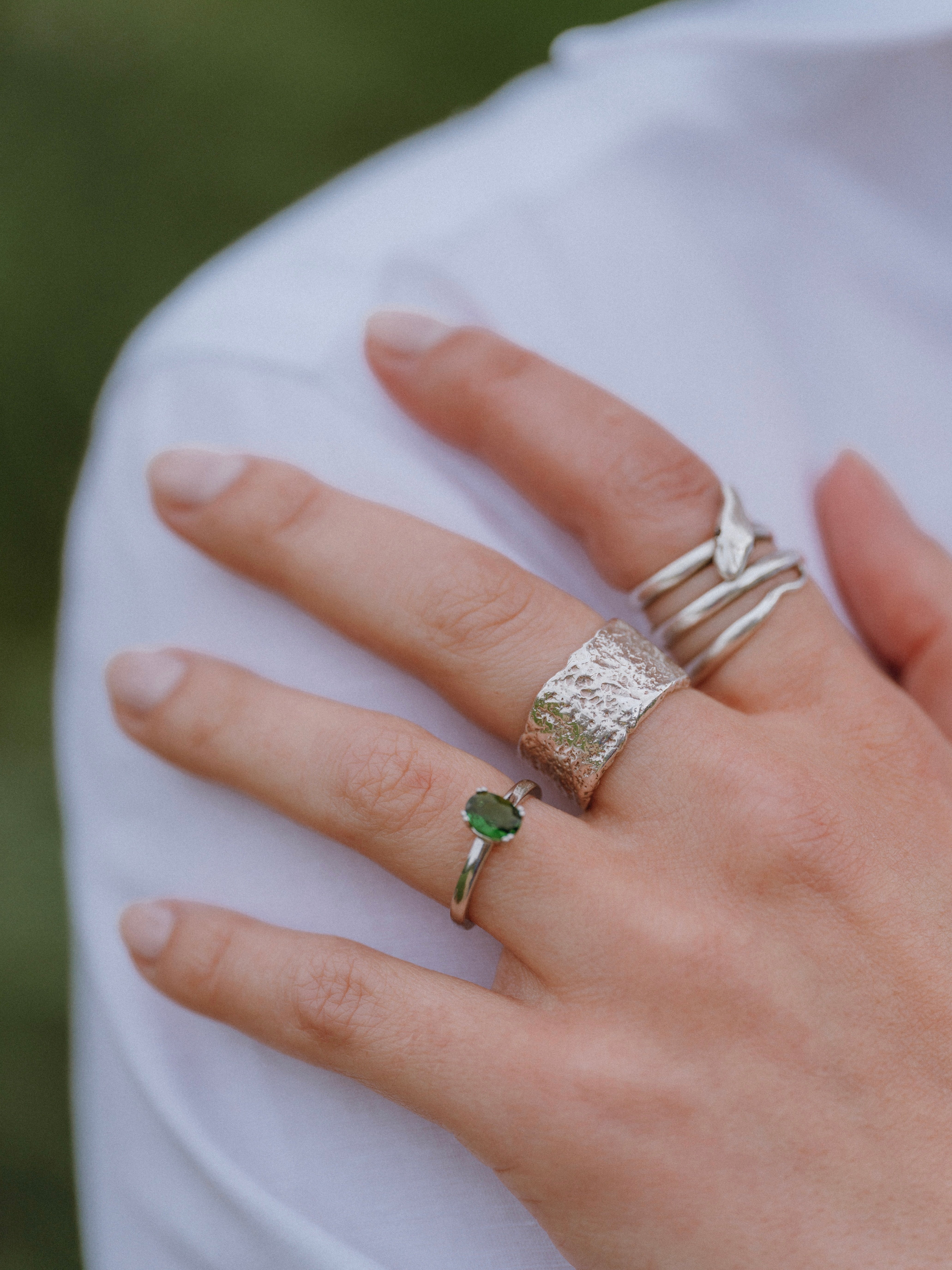 Textured Silver Cigar Band Ring