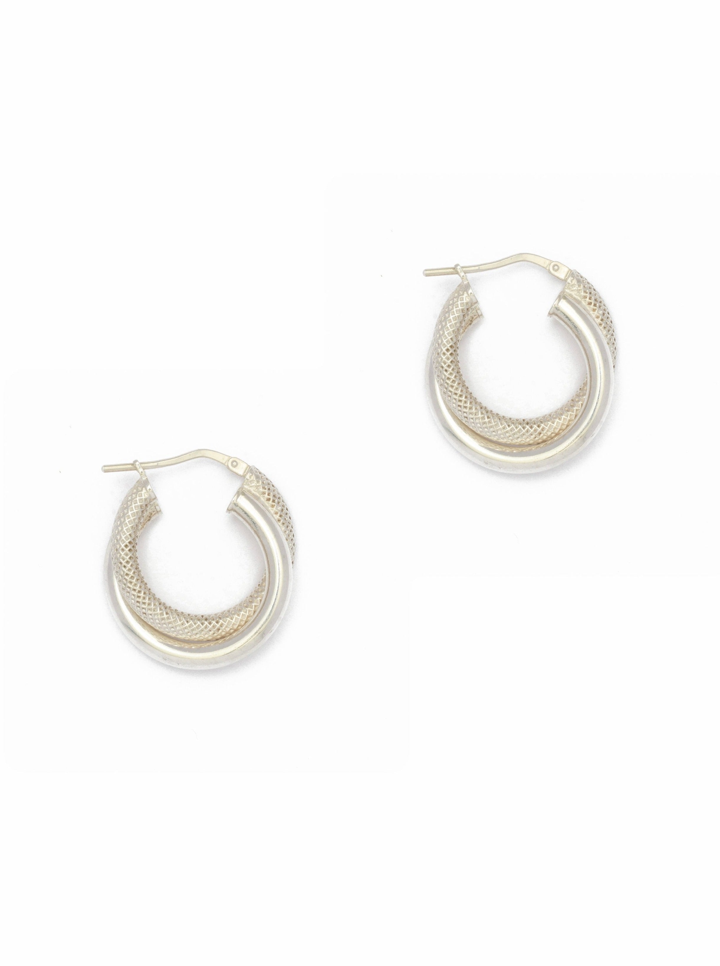 Textured Silver Double Hoops - 21mm