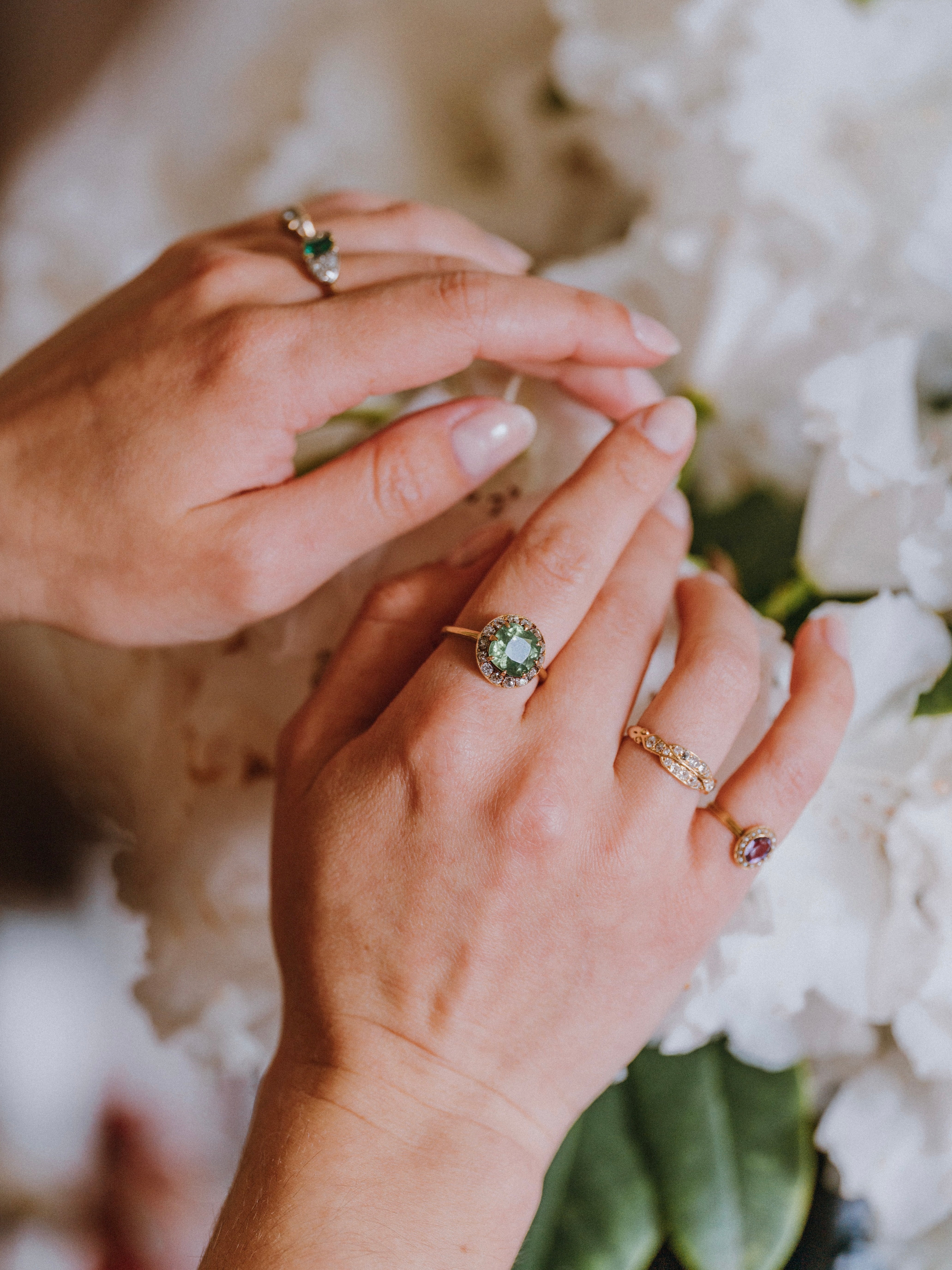 Victorian Green Zircon & Diamond Ring