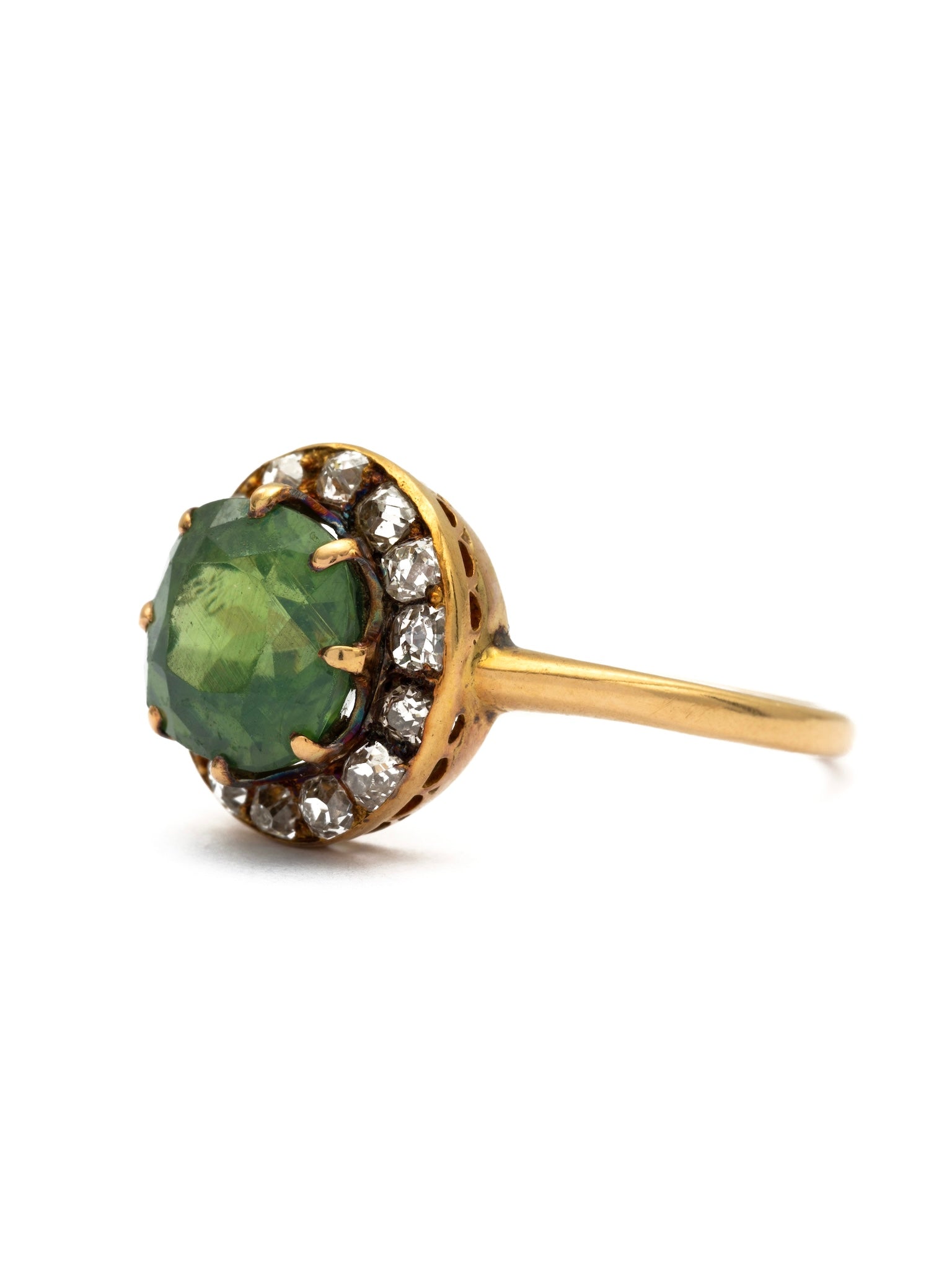 Victorian Green Zircon & Diamond Ring