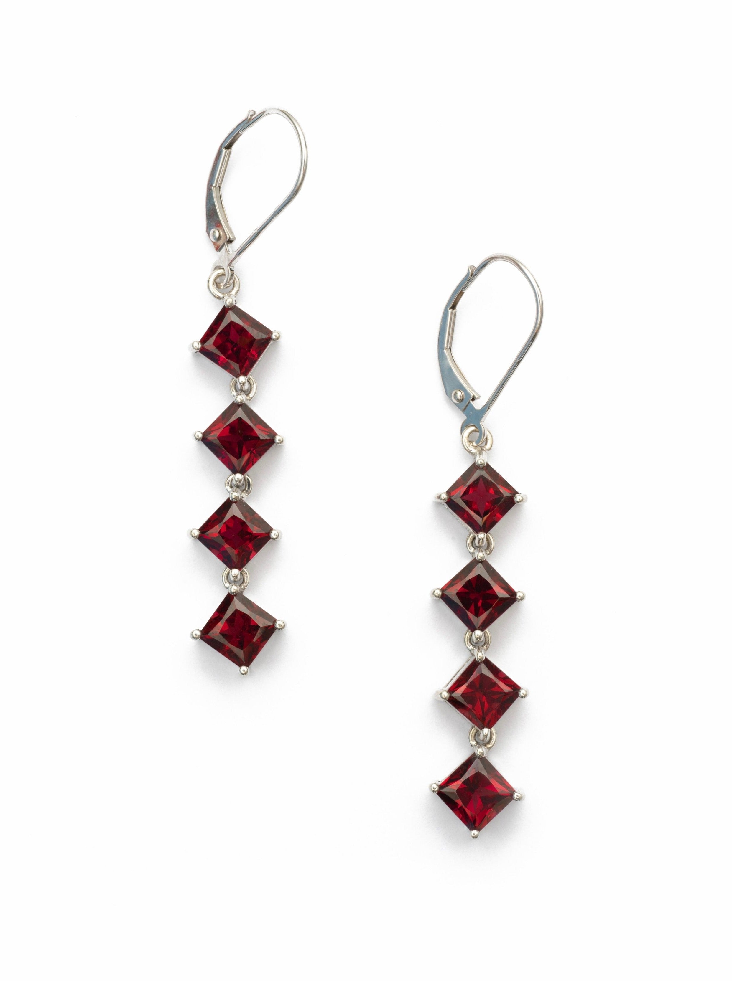 White Gold & Garnet Earrings