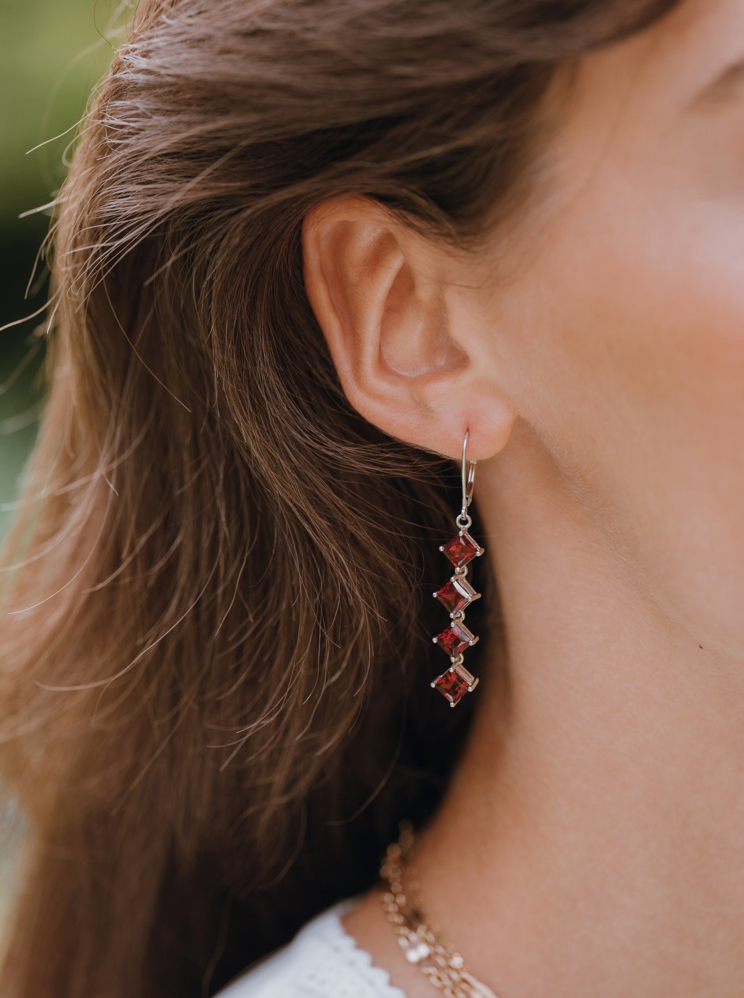 White Gold & Garnet Earrings