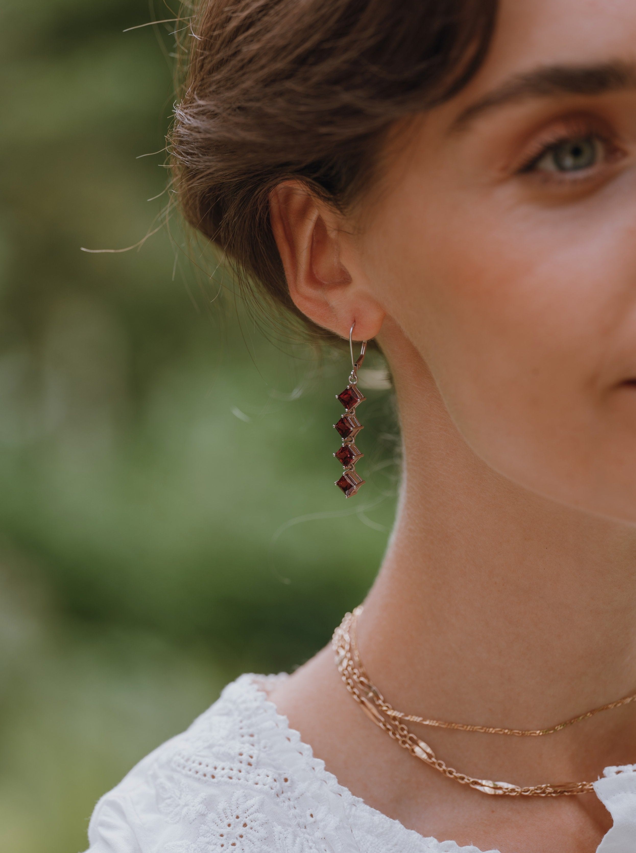 White Gold & Garnet Earrings