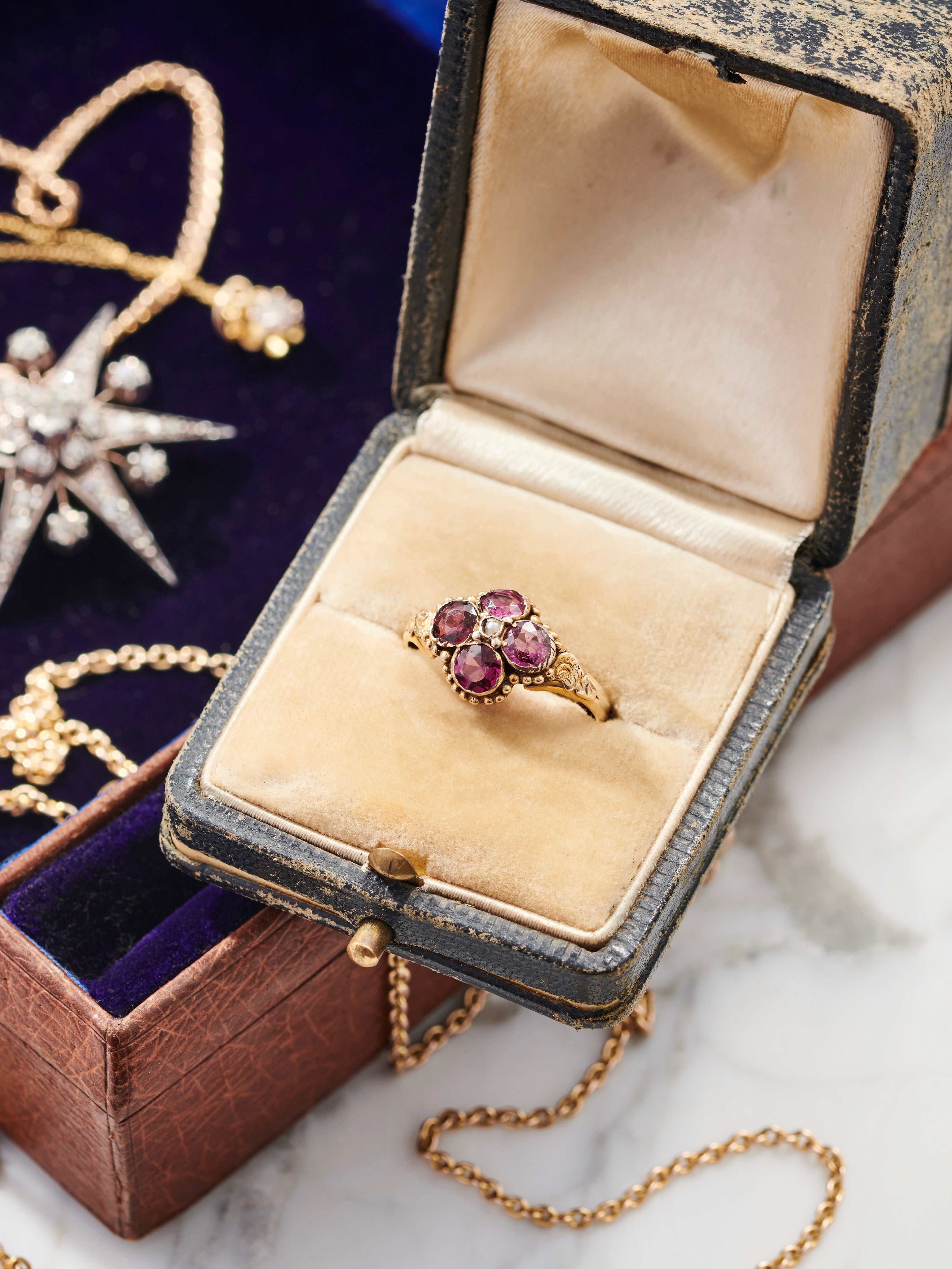 Victorian Floral Garnet Ring