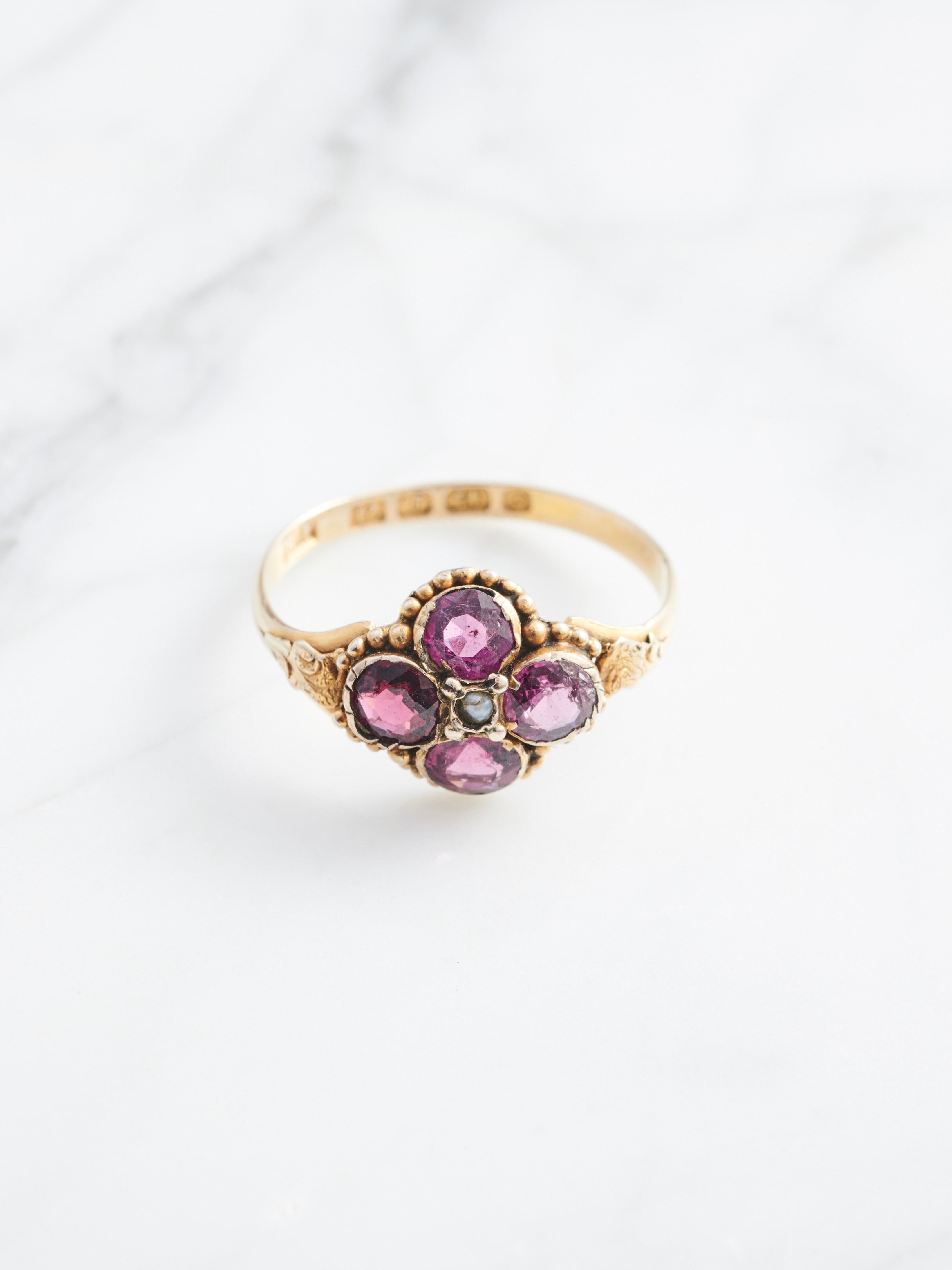 Victorian Floral Garnet Ring